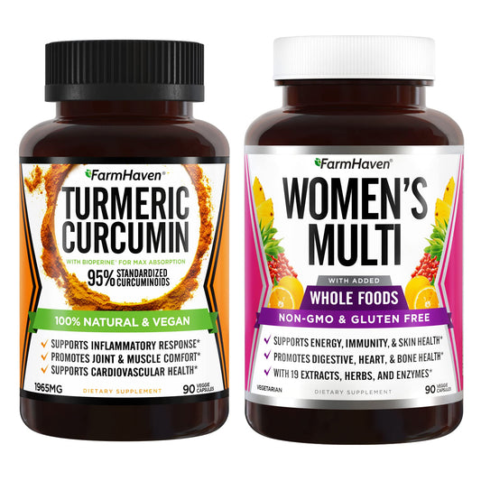 FarmHaven Multivitamin for Women and Turmeric Curcumin with BioPerine Black Pepper Powder 2-Pack