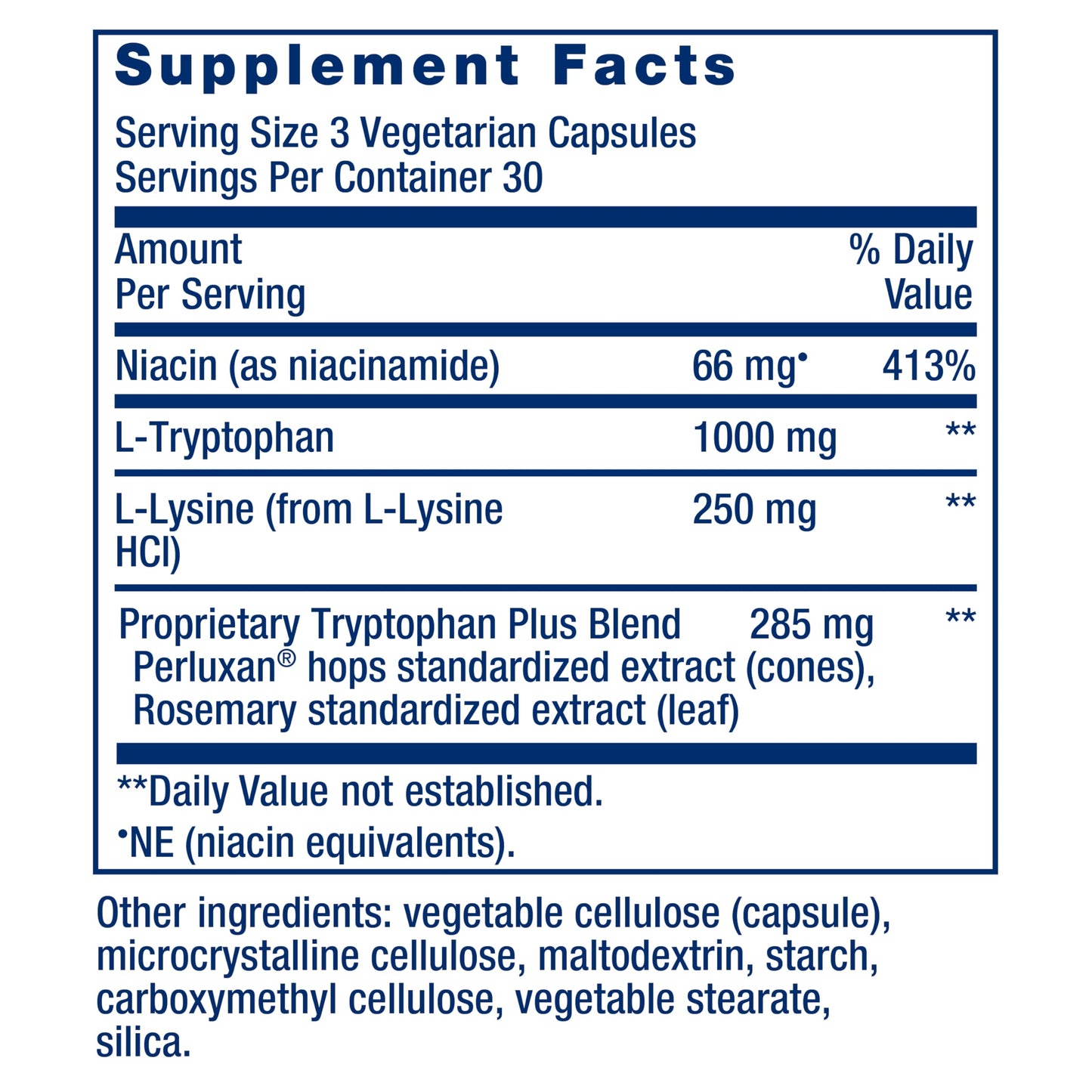 Life Extension Optimized Tryptophan Plus 1000mg L-Tryptophan Supplement with Niacin and L-Lysine Capsules, 90 Count