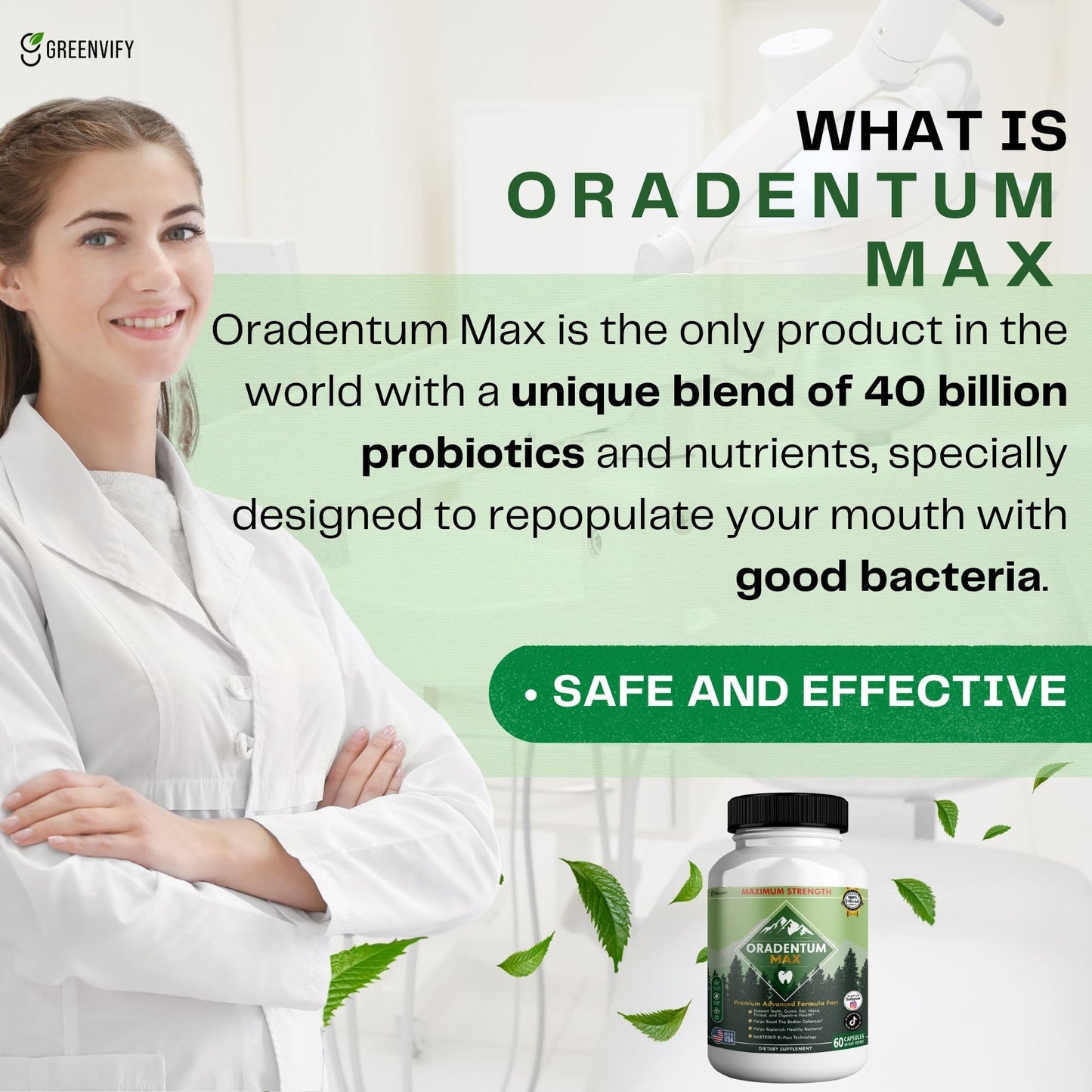 GREENVIFY Oradentum Max Probiotic Supplement Capsule, 60 Capsules