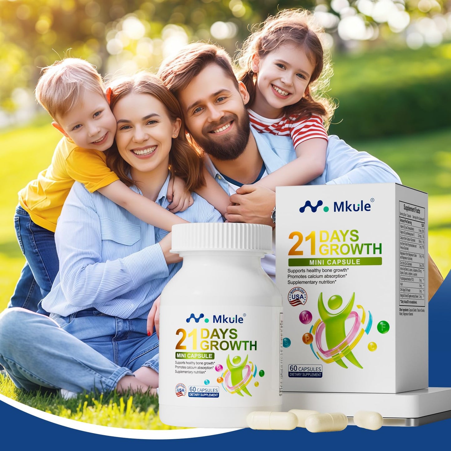 Mkule 21 Days Growth Mini Capsules Height Growth Supplement for Kids & Teens (Ages 6-13), 180 Capsules