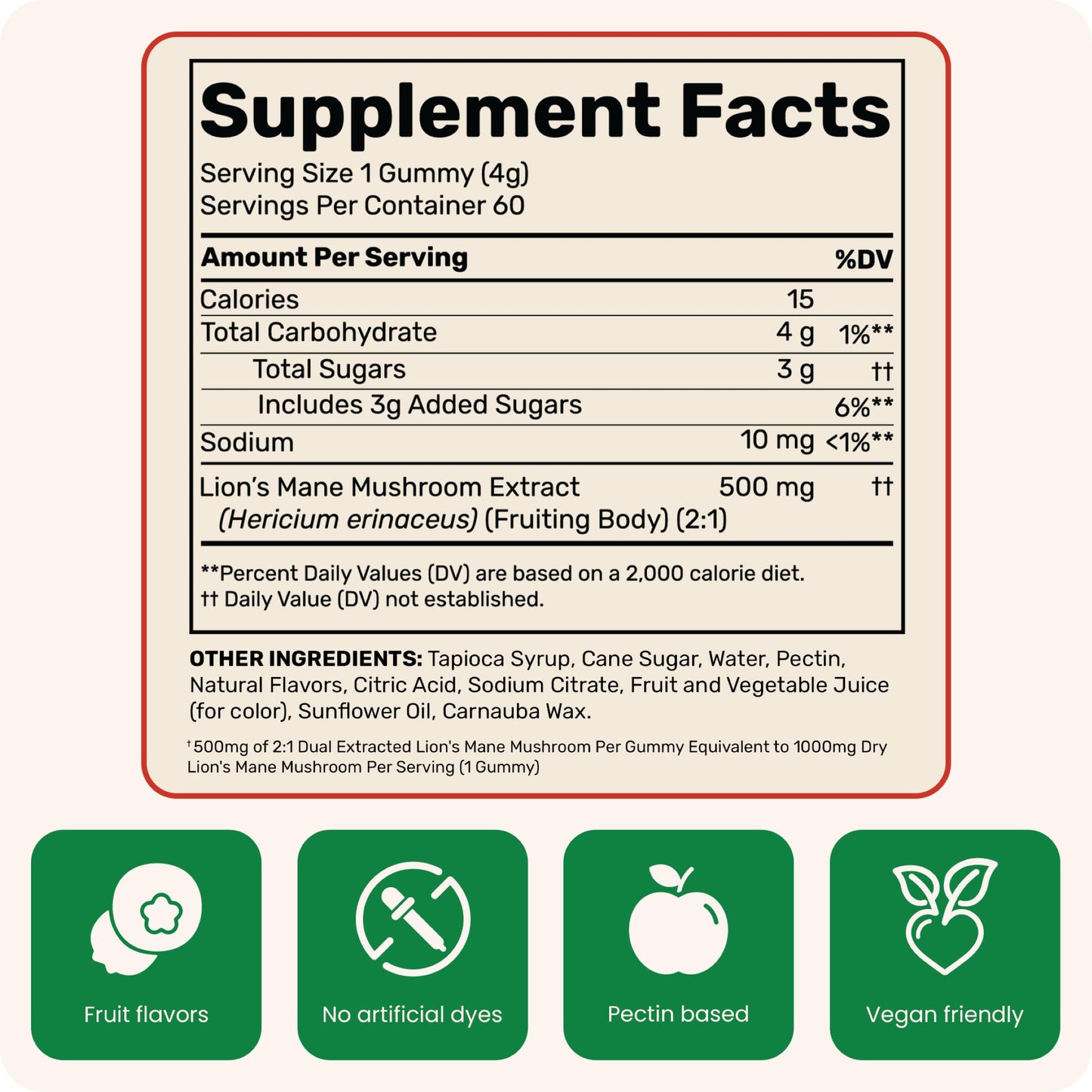 Fungies Lion's Mane Mushroom Gummies, 60 Count