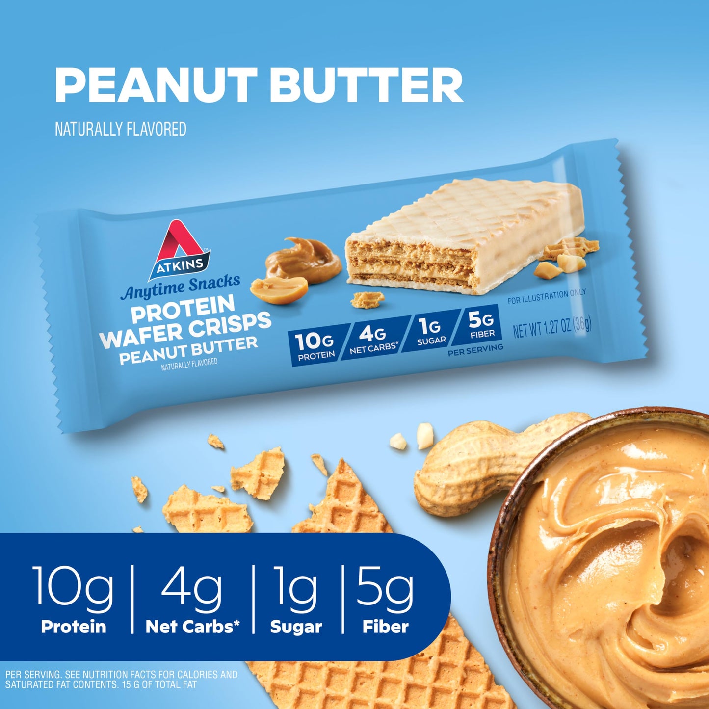 Atkins Peanut Butter Protein Wafer Crisps 5 Count and Caramel Nut Chew Bar 5 Count Bundle