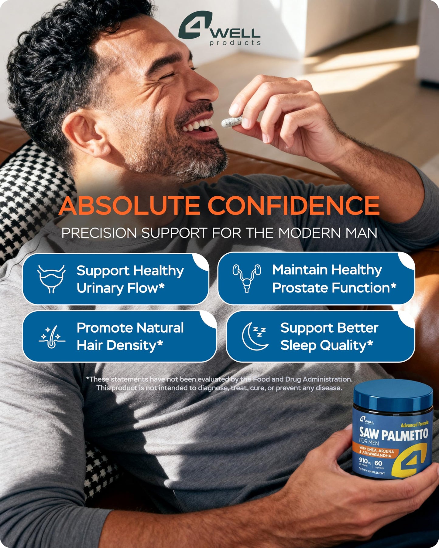 4Well Products Saw Palmetto for Men & Prostate Health with Arjuna Extract Capsules, 60 Count