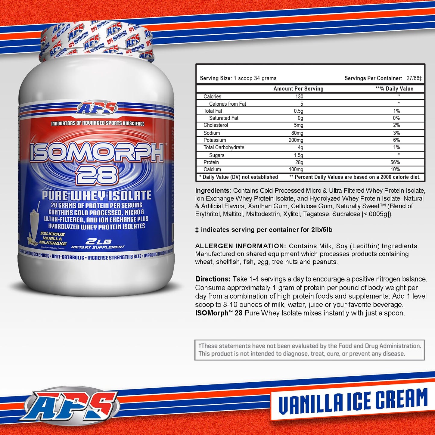 APS Nutrition Isomorph Protein Powder Supplement Whey Protein Isolate Ultra-Filtered Vanilla Ice Cream, 2 Pound