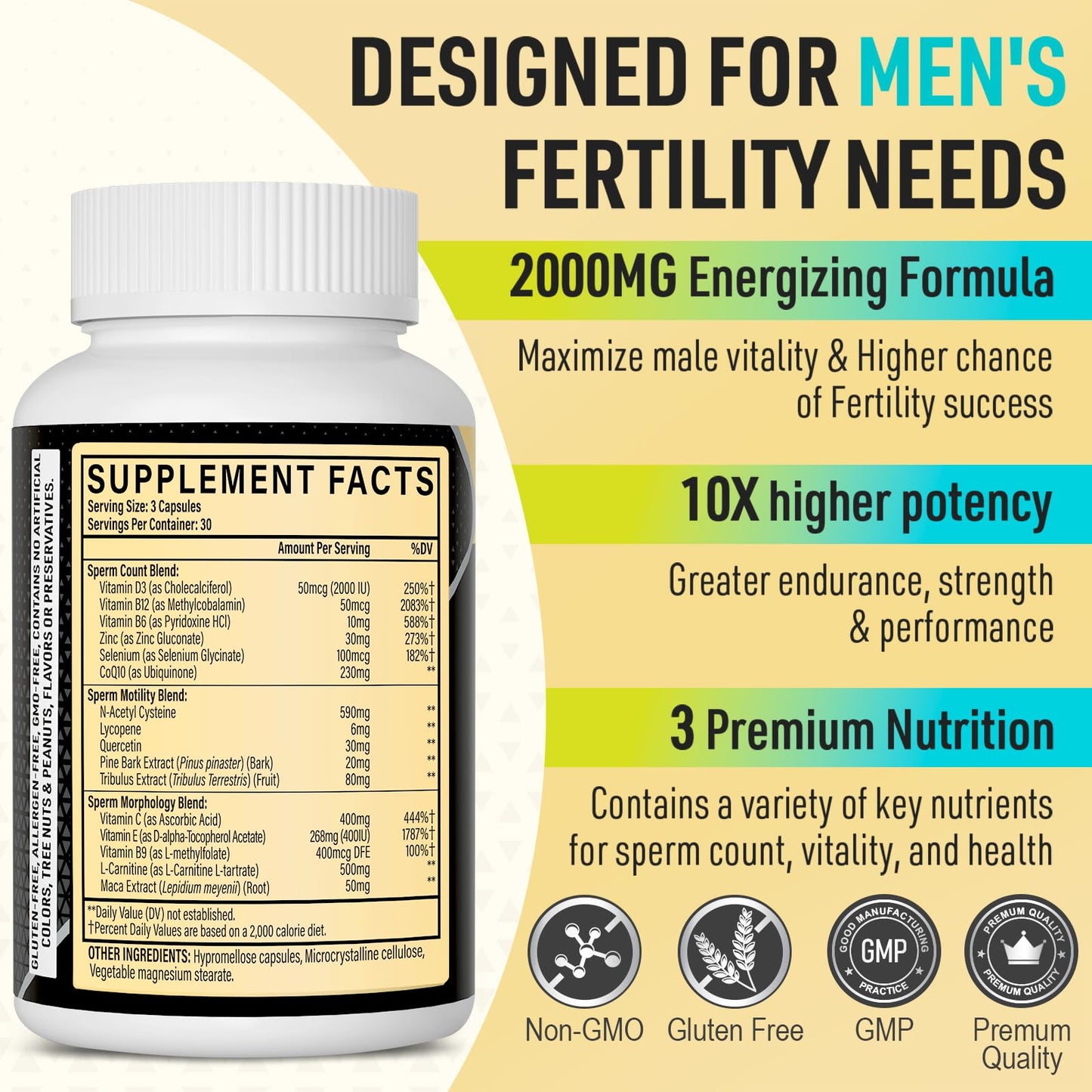 Neusupp Fertility Supplements for Men Sperm Count & Motility Capsule, 90 Count