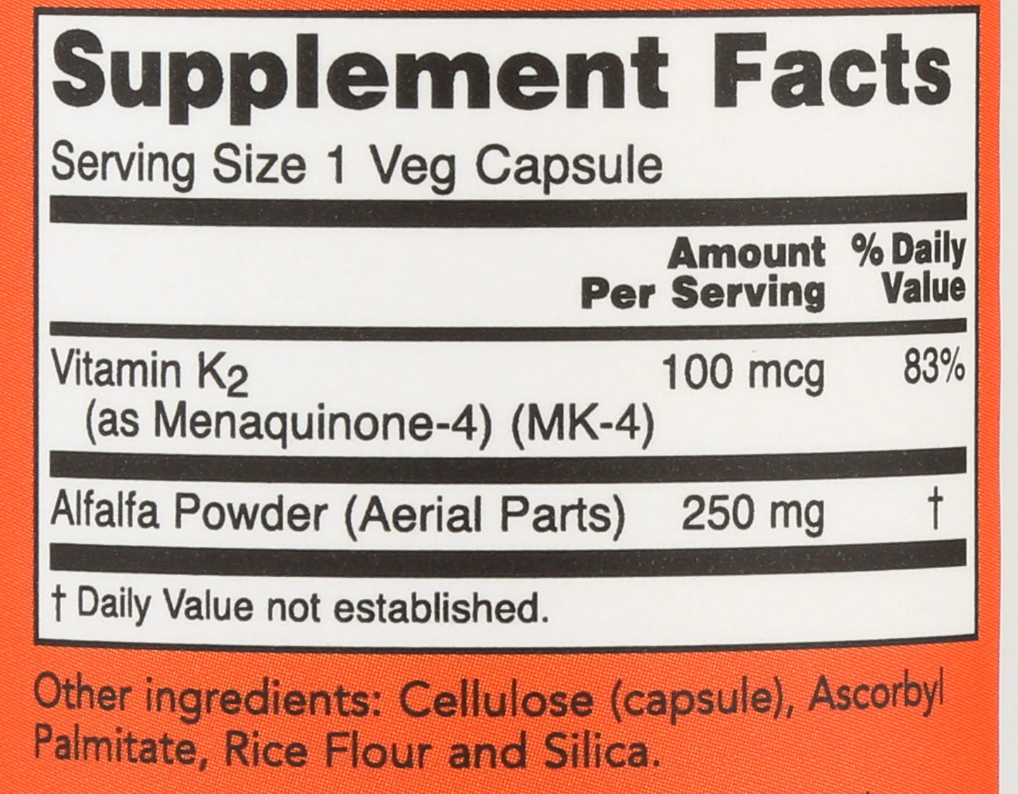 NOW Foods Vitamin K-2 Capsule, 100 Count