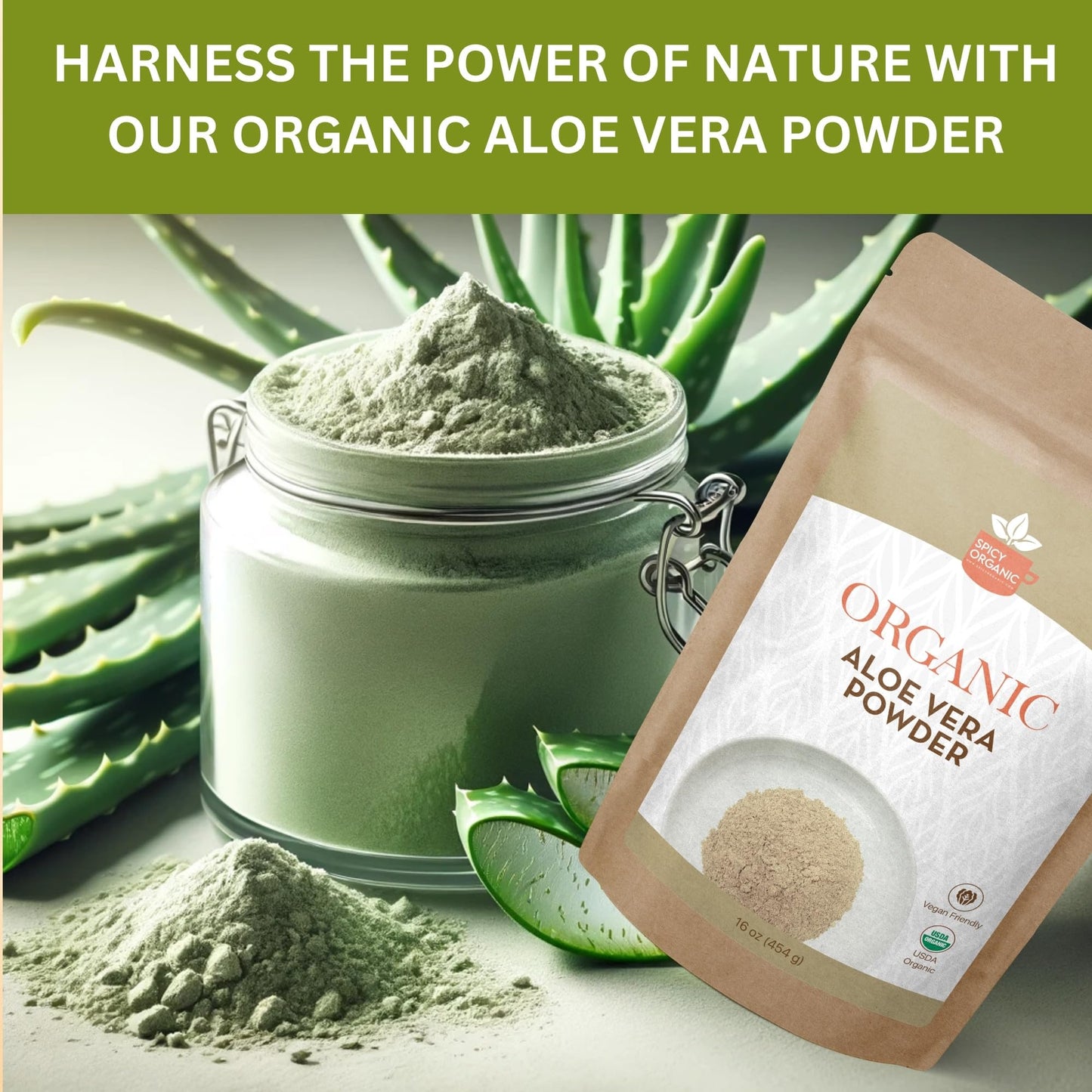 SPICY ORGANIC Aloe Vera Powder for Skin & Hair, Powder, 4 oz