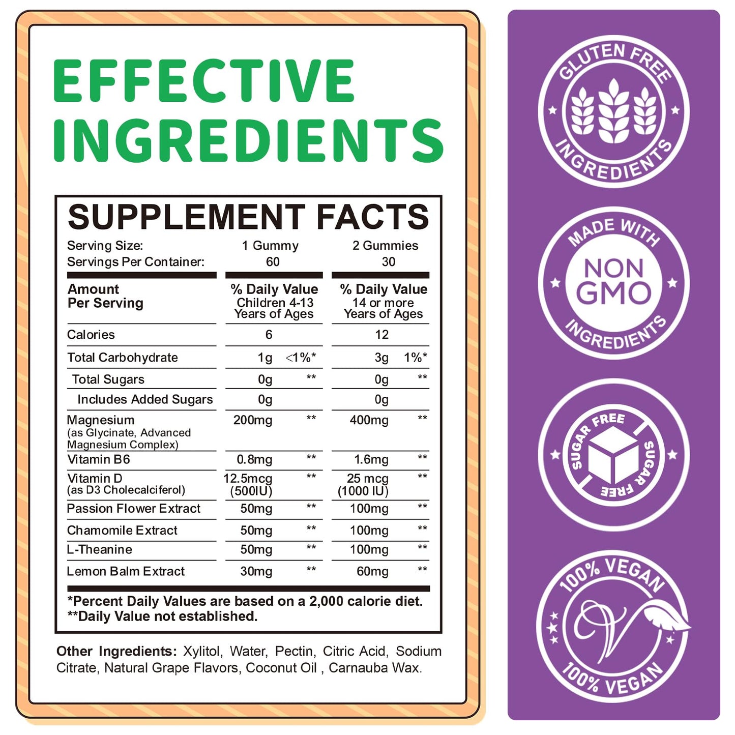 ReviNutra Magnesium Glycinate Gummies with L-Theanine, Vitamin B6 & D3 for Kids & Adults, Sugar Free, 60 Gummies