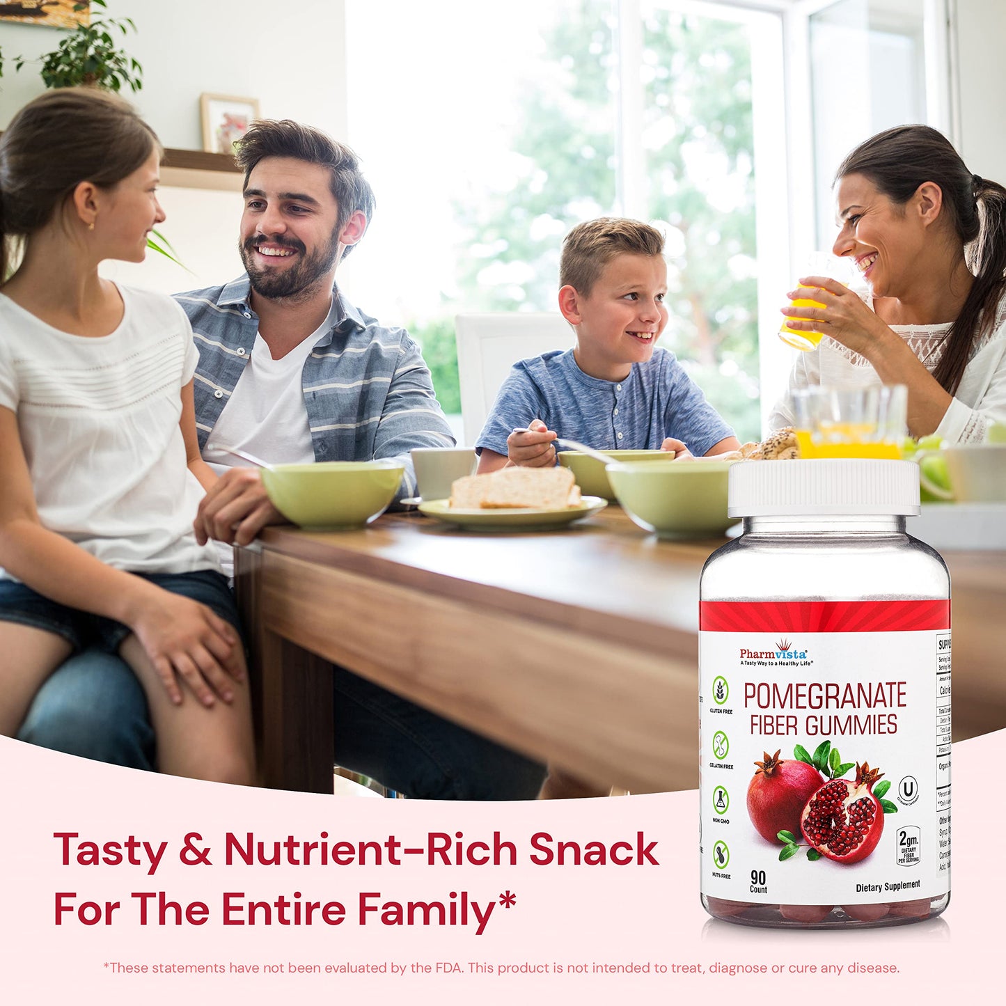 Pharmvista Pomegranate Fiber for Adults & Kids, 90 Gummies