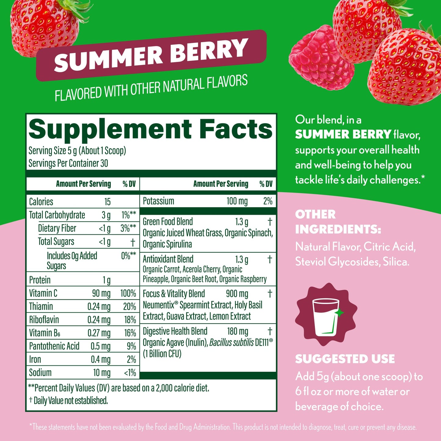 Amazing Grass Sweet Greens and Superfoods Powder Summer Berry, 30 Servings