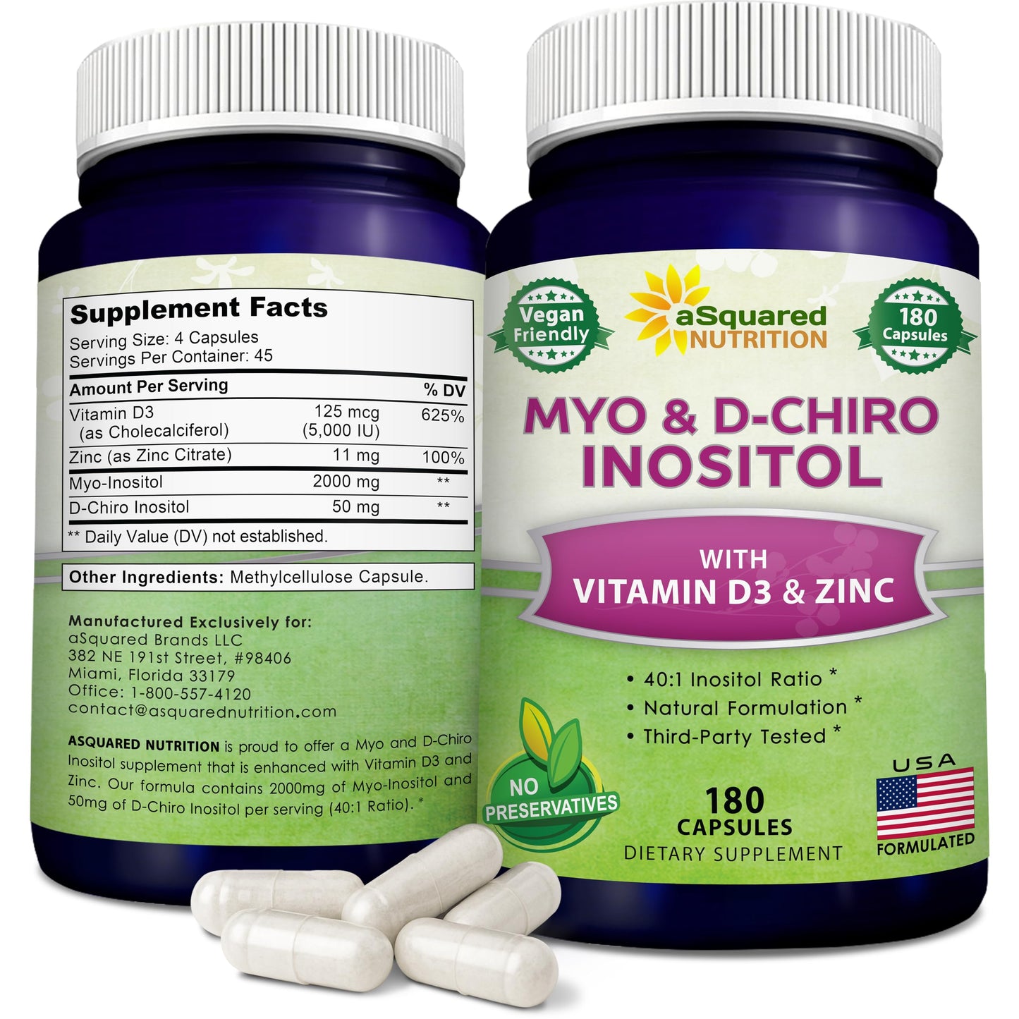 aSquared Nutrition Myo-Inositol & D-Chiro Inositol Supplement - 180 Capsules