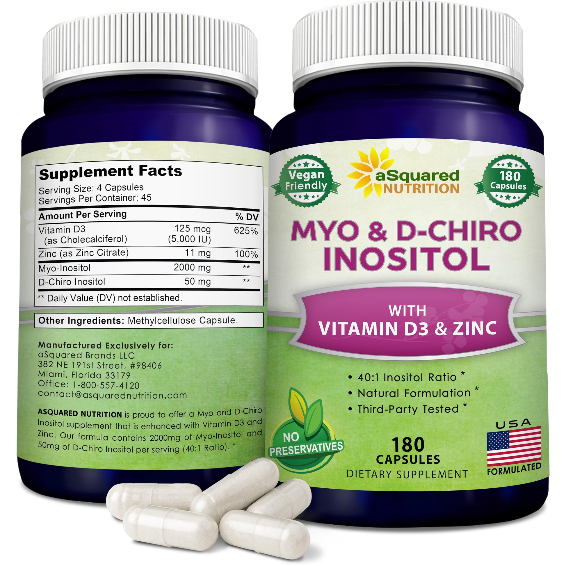 aSquared Nutrition Myo-Inositol & D-Chiro Inositol Supplement - 180 Capsules