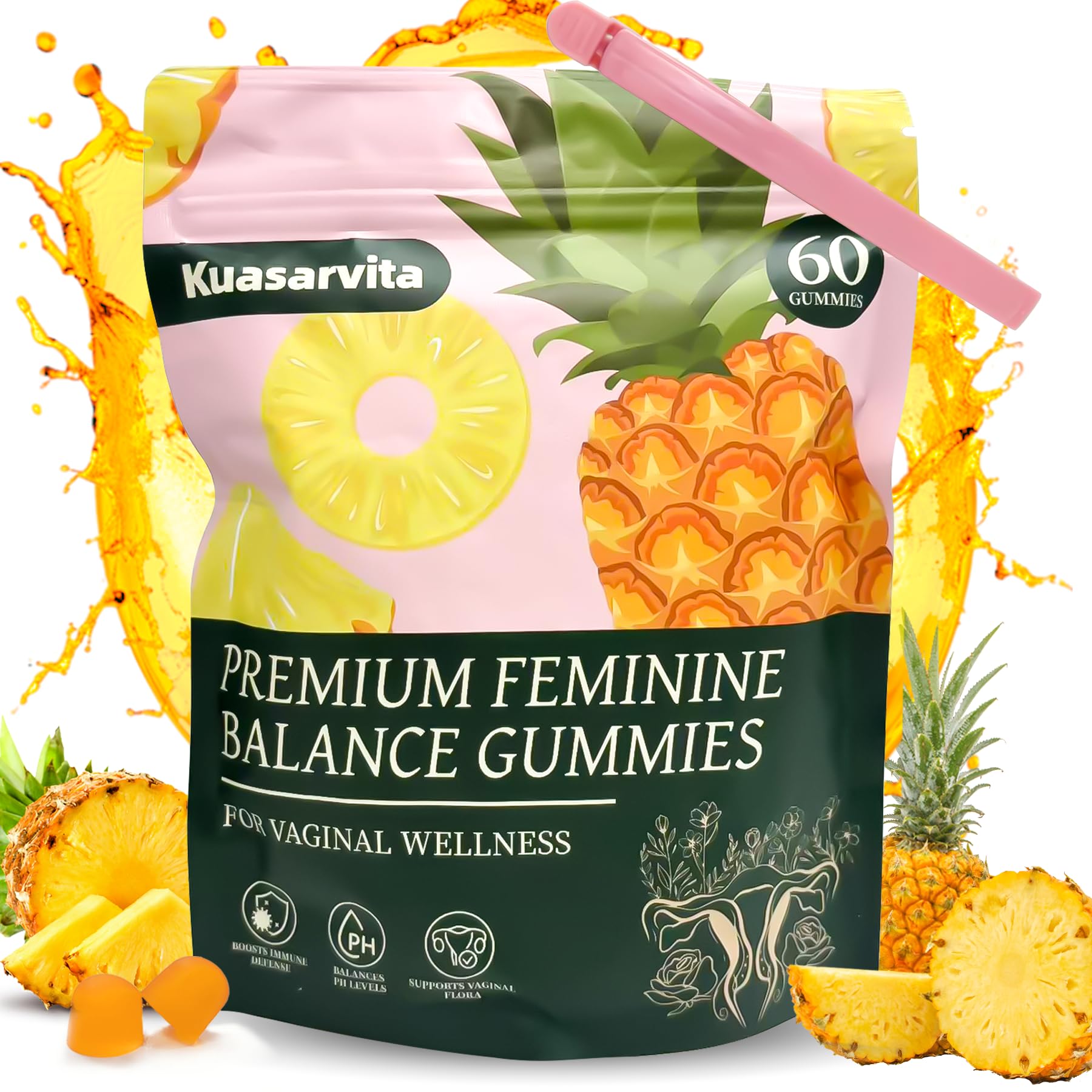 Kuasarvita Premium Feminine Balance Gummy Probiotics for Prenatal & Postnatal Women, 60 Count