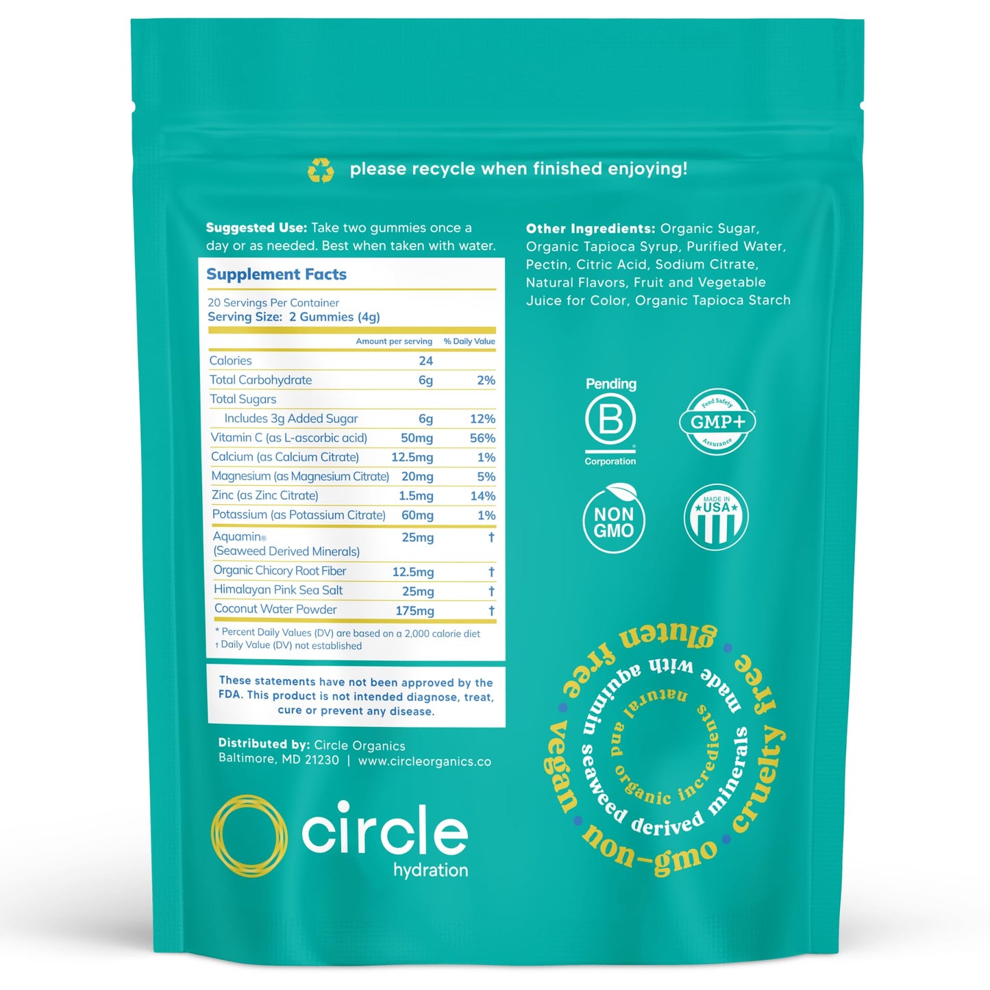 Circle Organics Daily Rhythm Electrolyte Gummies 40 Count