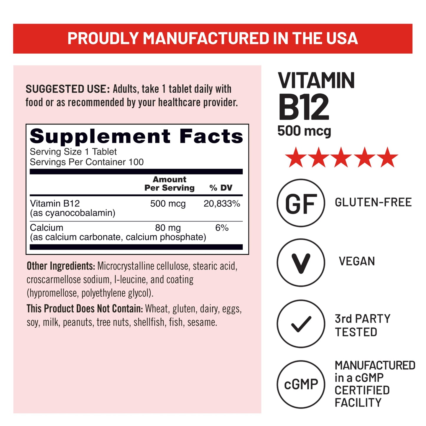 NatureWise Vitamin B12 500 mcg Tablet, 60 Count