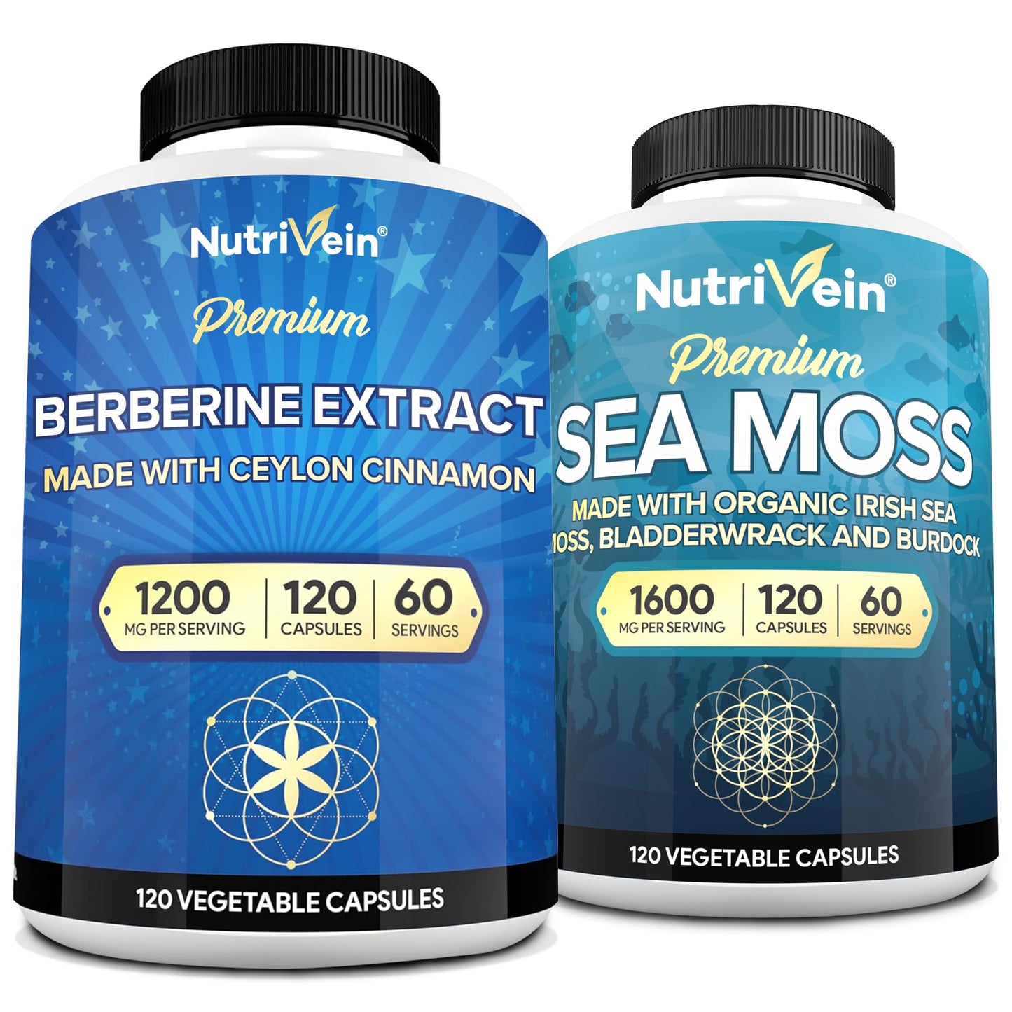 Nutrivein Premium Irish Sea Moss & Berberine Capsules Bundle, 240 Capsules