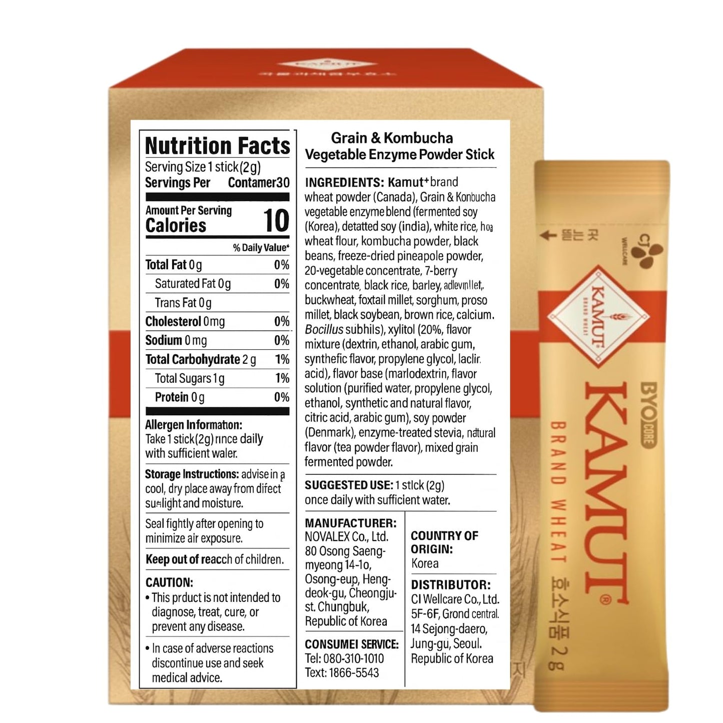 MENBLY Korean Kamut Premium Wheat Grain Enzyme Powder, 30 Sachets