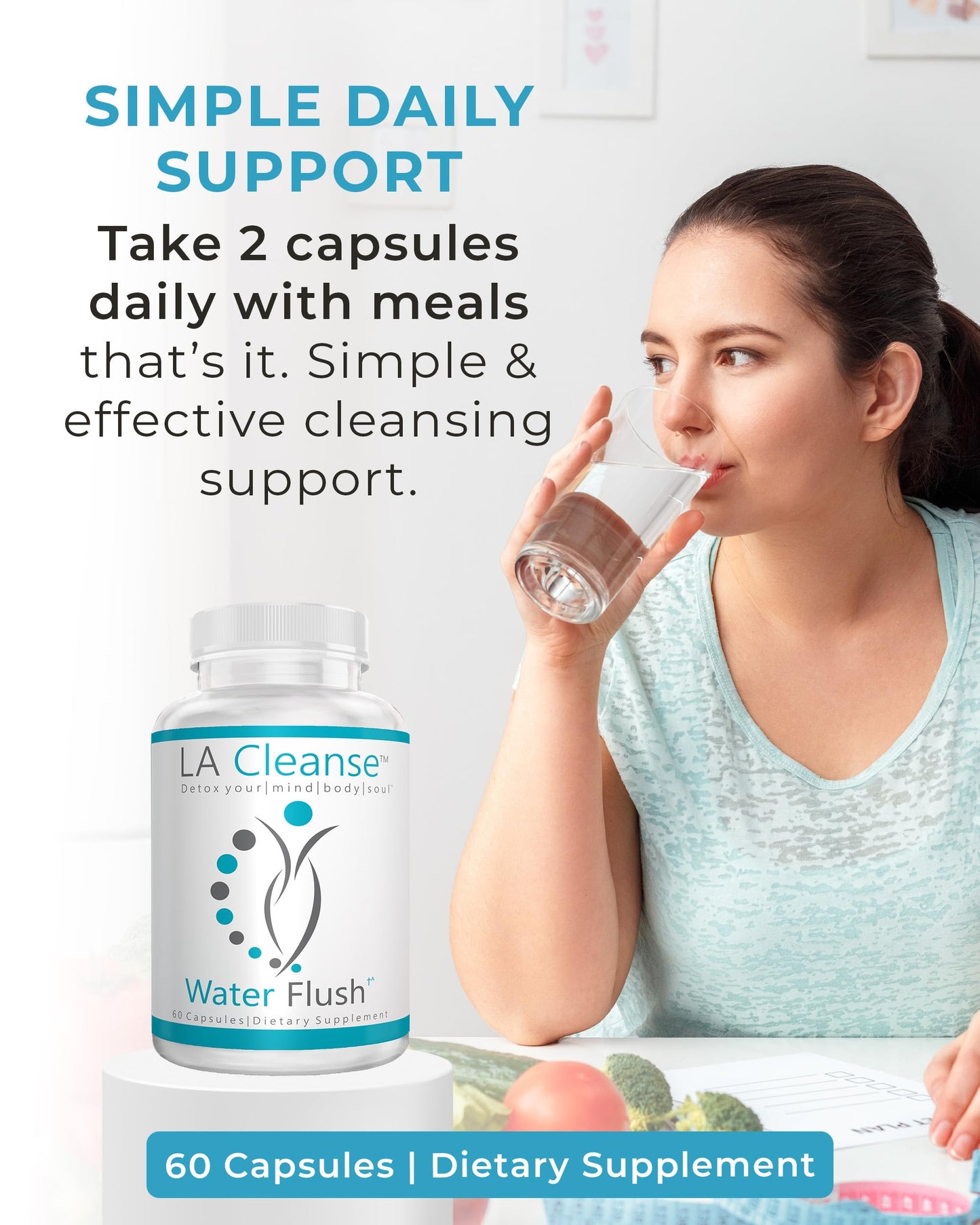 LA Cleanse Water Flush Capsules, 60 Count