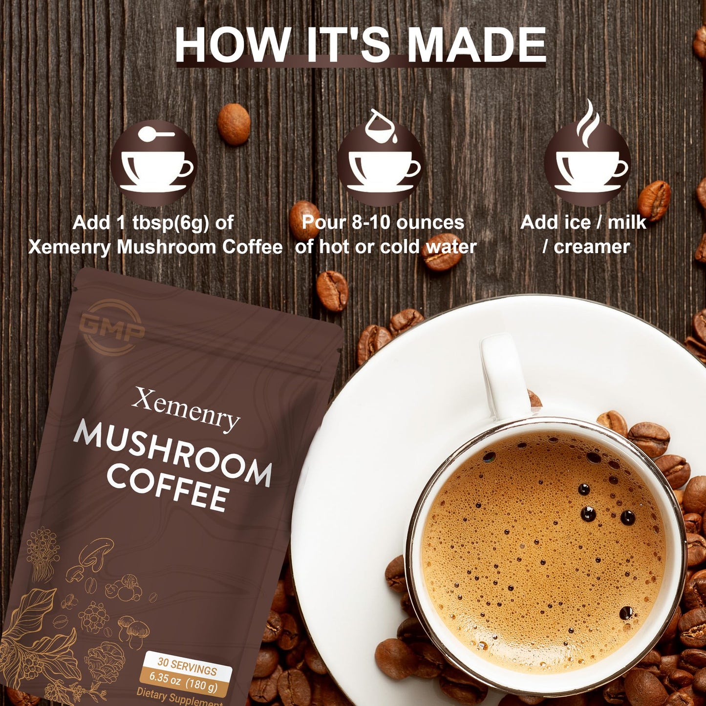Xemenry Mushroom Coffee Powder 6.35 oz