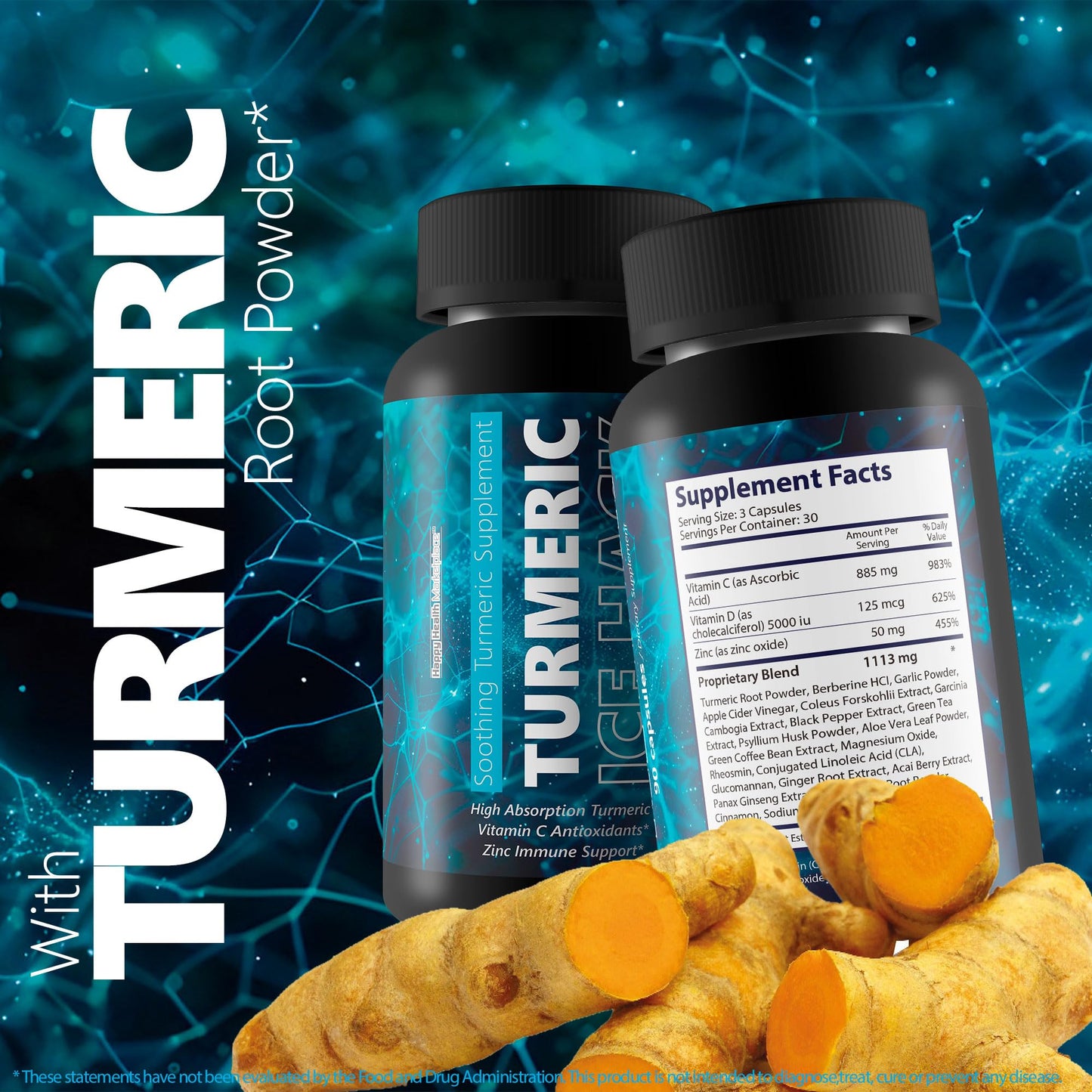 Happy Health Marketplace Turmeric Ice Hack Pills Capsules 90