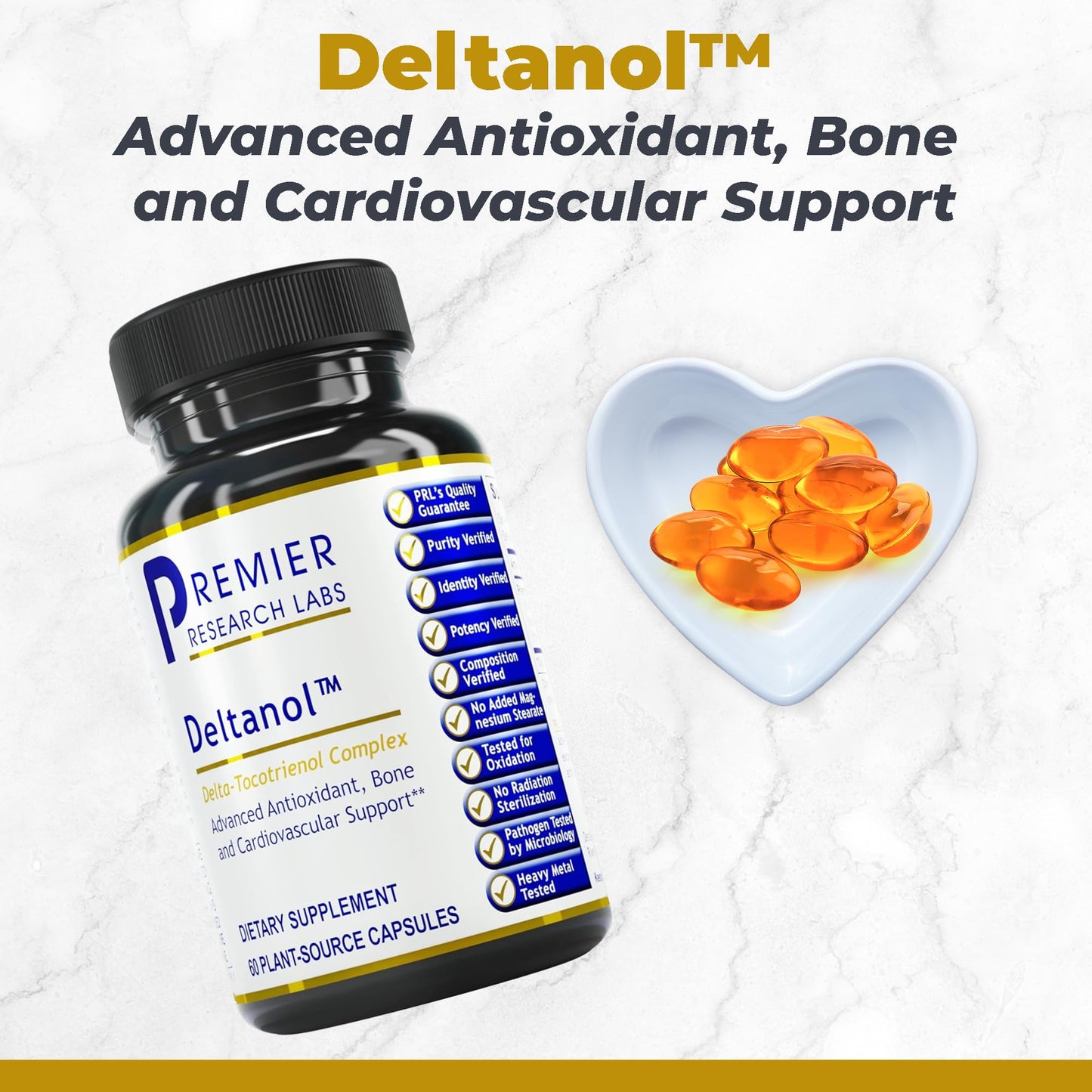 Premier Research Labs Deltanol Tocotrienols Vitamin E 100 mg Tocotrienol Complex Annatto Tocotrienols 60 Softgels