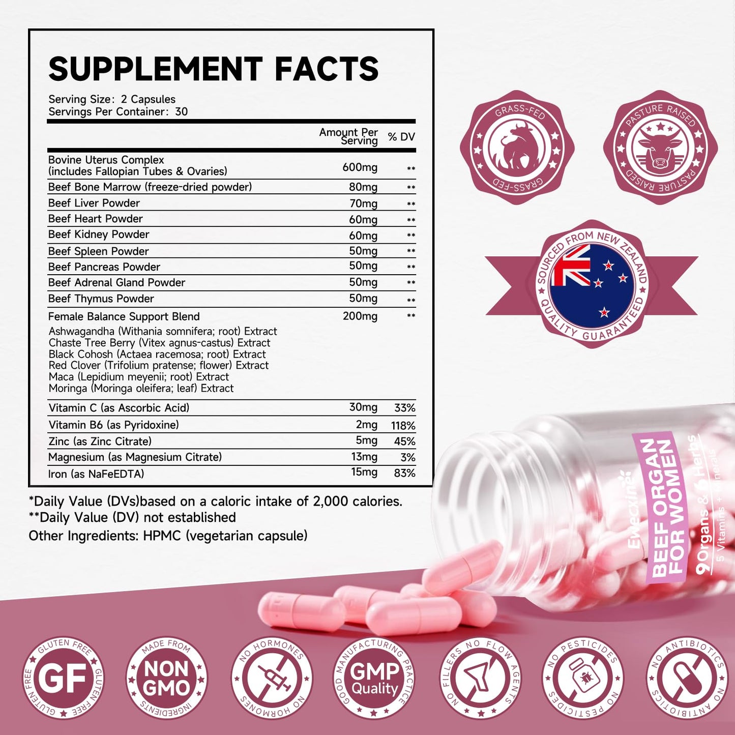 Ewecxine Beef Organs Supplement Capsules 60 Count