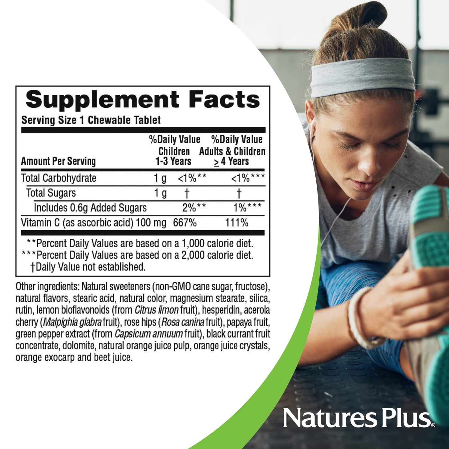 NaturesPlus Orange Juice Junior Chewable Vitamin C 100 mg, 90 Chewable Tablets