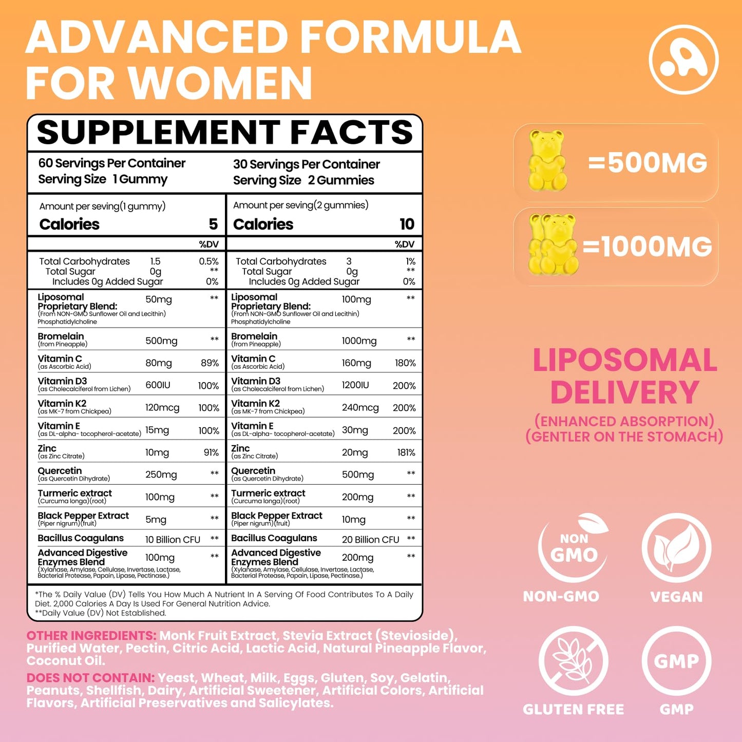 Aube'Azur Liposomal Bromelain with Quercetin Gummies 60 Count