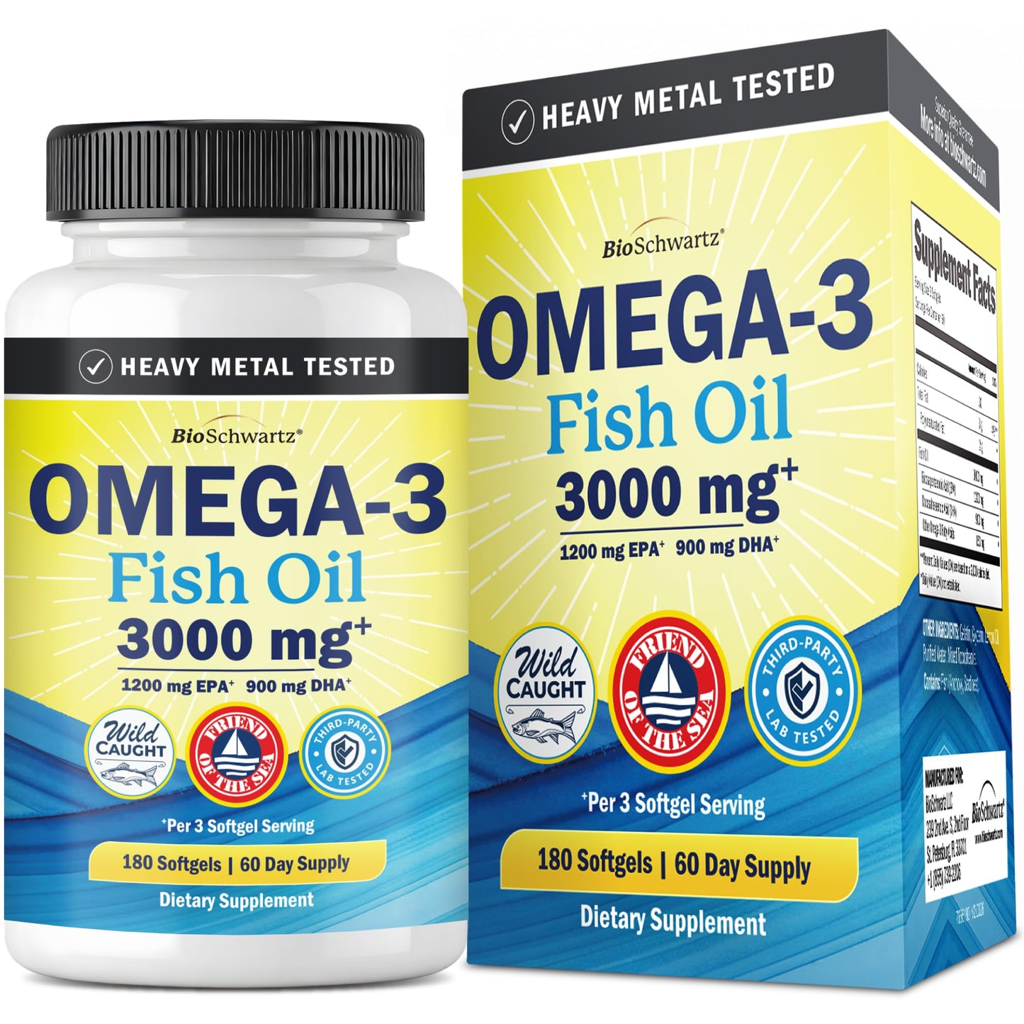 BioSchwartz Triple Strength Omega-3 Fish Oil 3000mg Softgels 180