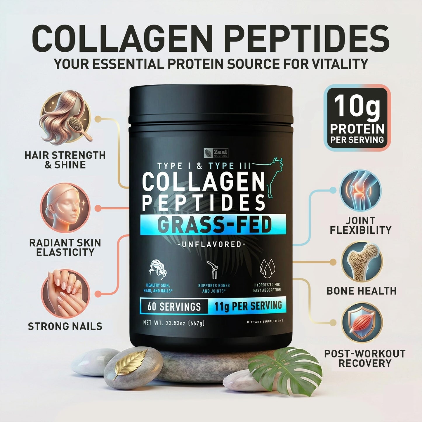 Zeal Naturals Hydrolyzed Collagen Peptides Powder, 23.53 oz