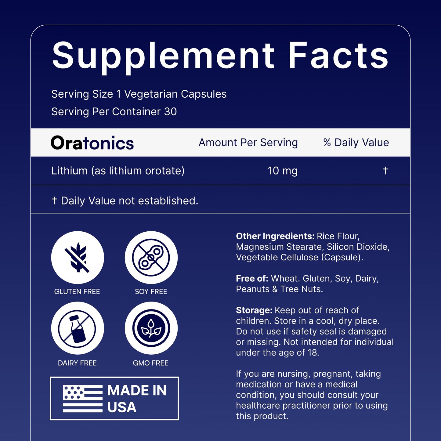 Oratonics Lithium Orotate 10mg Capsules, 30 Count