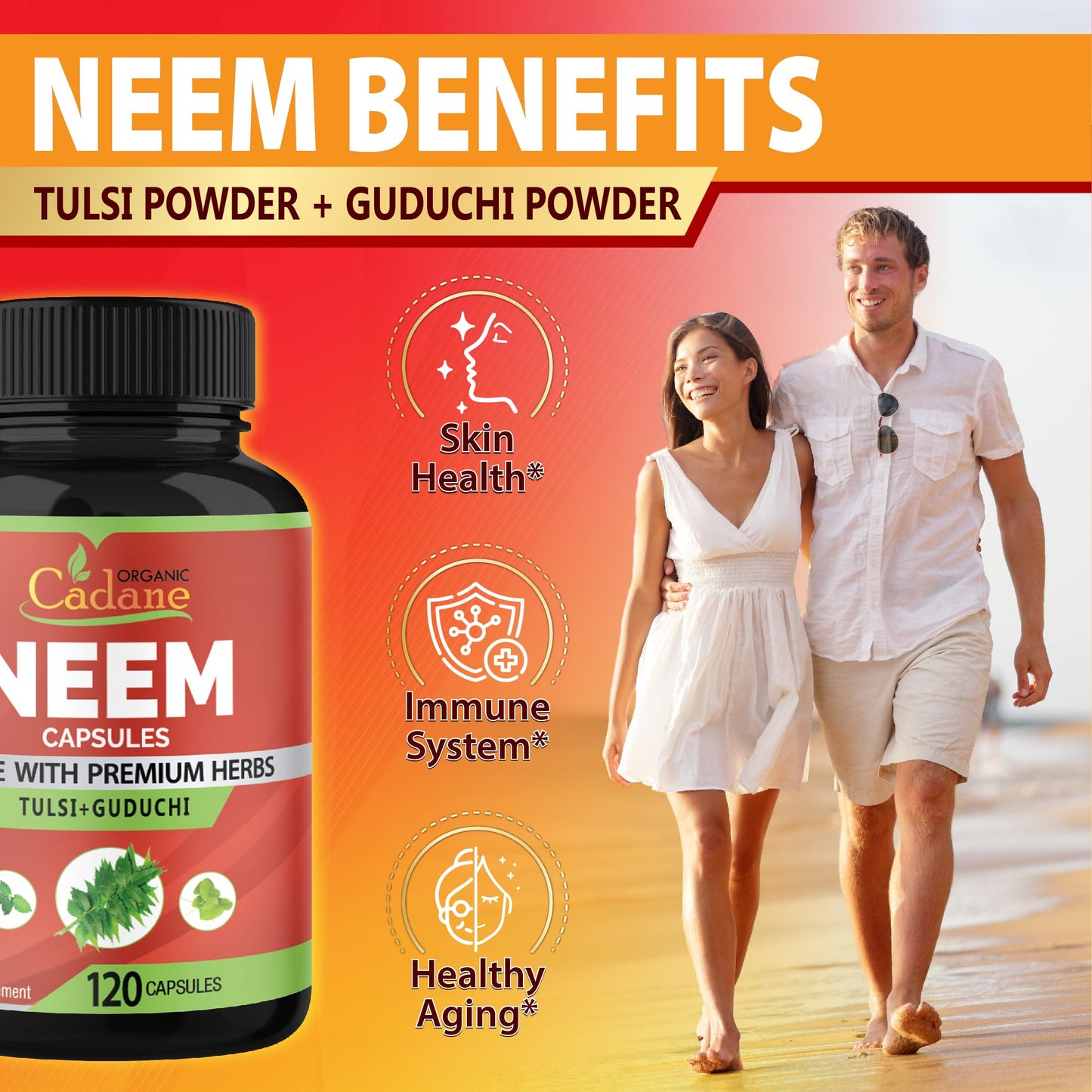 Organic Cadane Neem Leaf Supplements Capsules, 120 Capsules