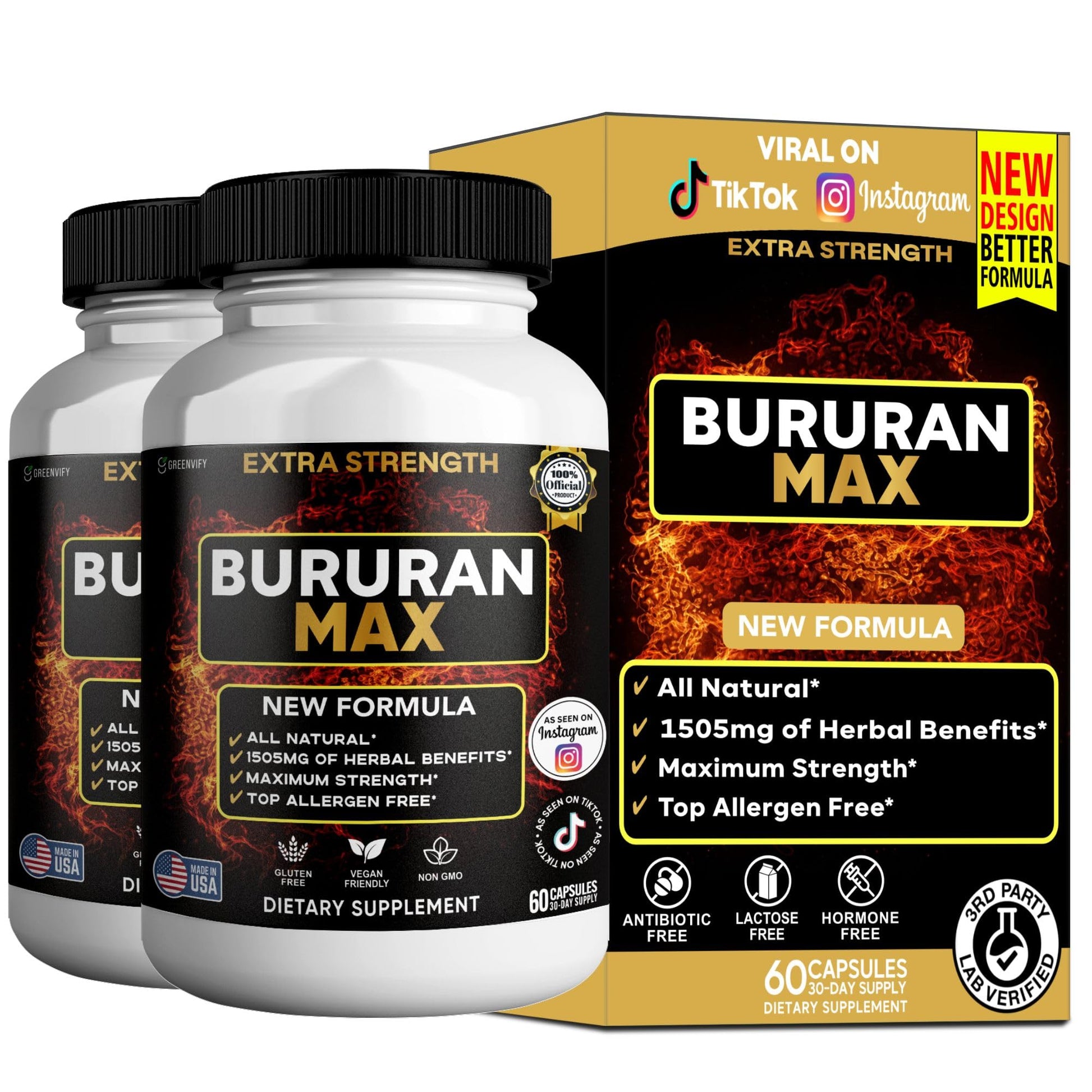 GREENVIFY Bururan Max Organic Maca Root Supplement with Black Pepper Capsules, 60 Count