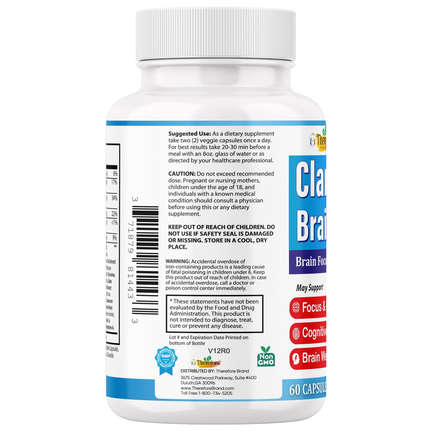 Therefore Clarity Edge Brain Supplement for Focus, Memory, Mental Clarity, Cognitive Support and Concentration with Phosphatidylserine and L-Tyrosine, 30 Capsules