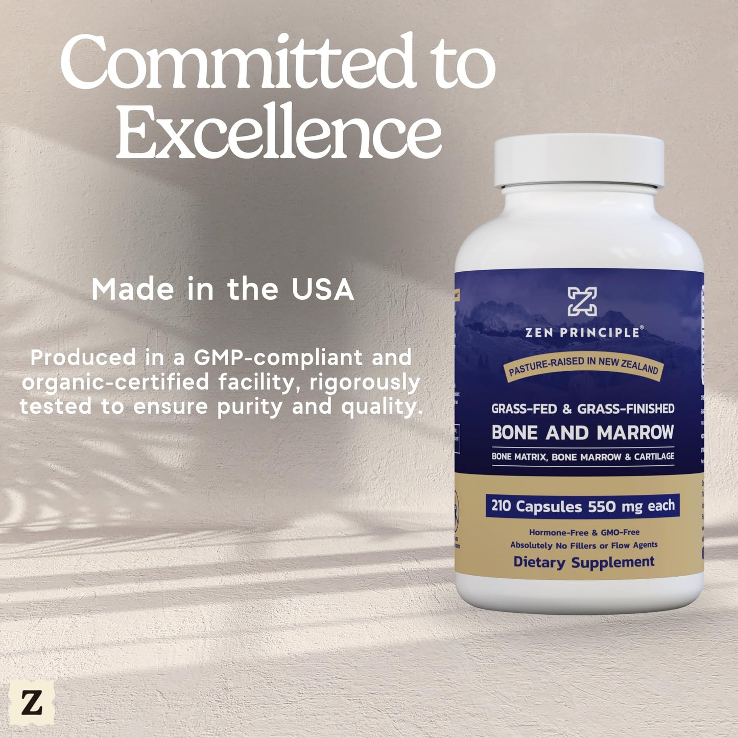 Zen Principle Grass Fed Beef Bone Marrow Supplement Capsules 210 Count