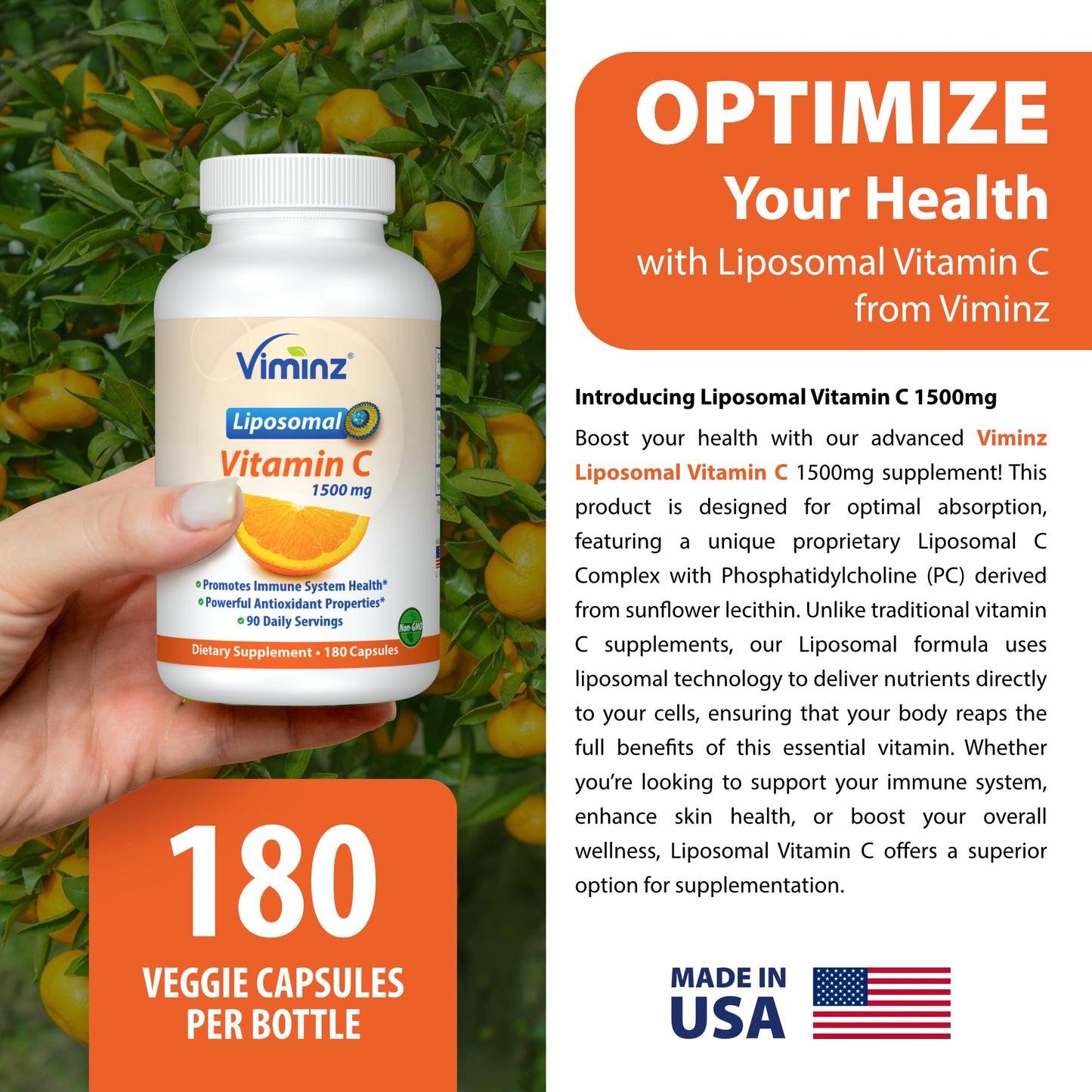 Viminz Liposomal Vitamin C 1500mg Capsule, 180 Capsules