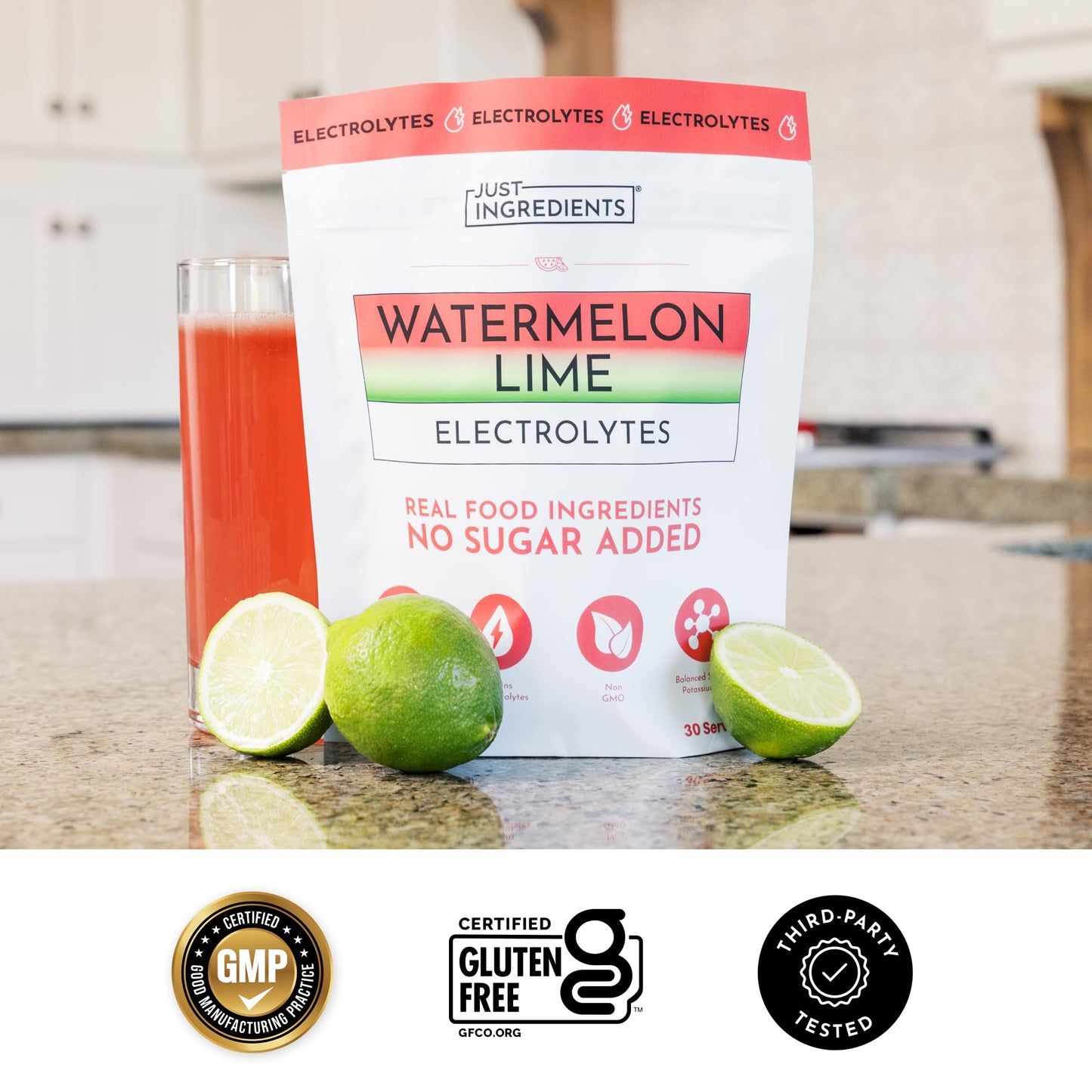 JUST INGREDIENTS Watermelon Electrolyte Powder No Sugar 6.34 oz
