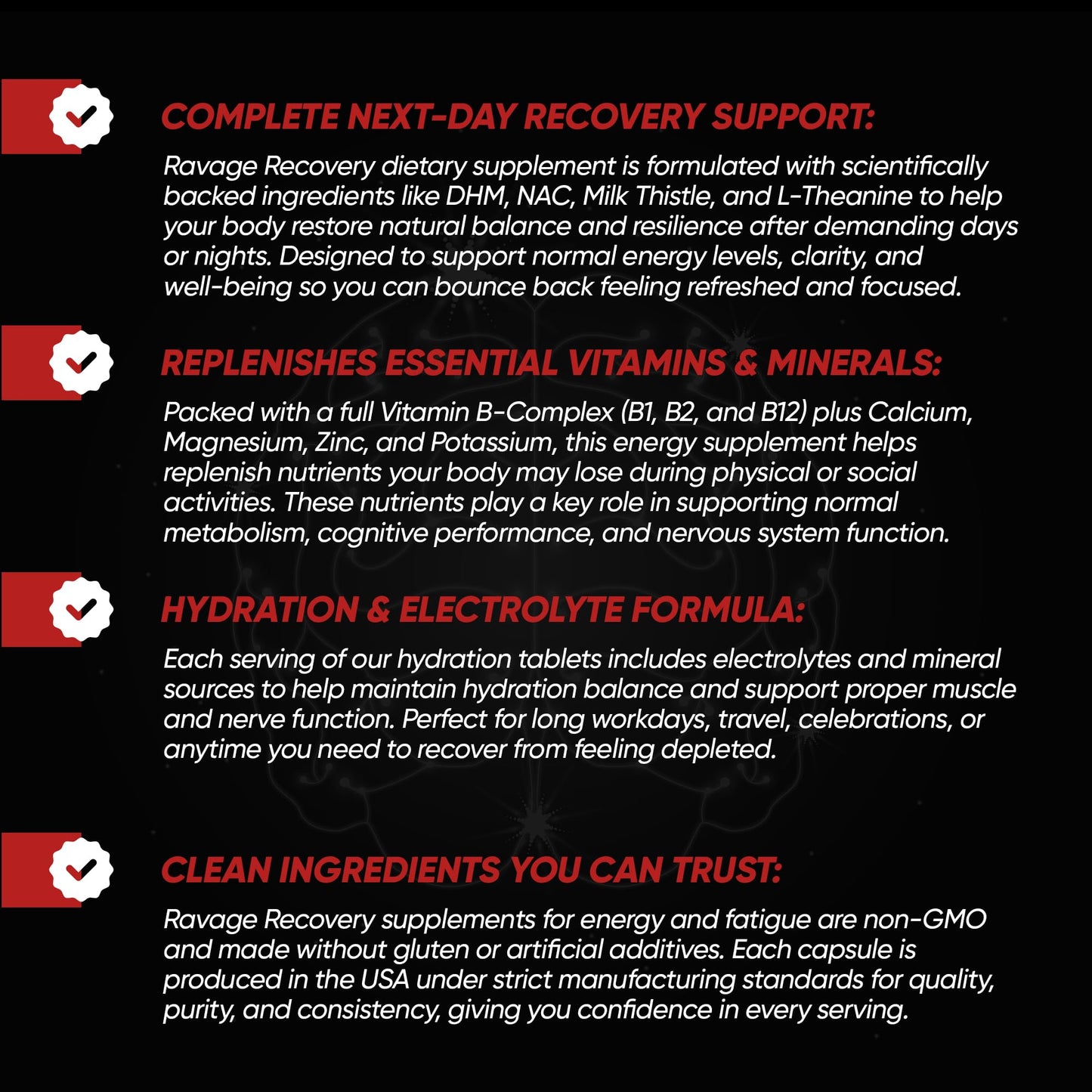 Ravage Recovery DHM Capsules with NAC, Milk Thistle & Prickly Pear – Electrolytes & B Vitamins for Hydration & After Night Out Wellness, 20 Capsules