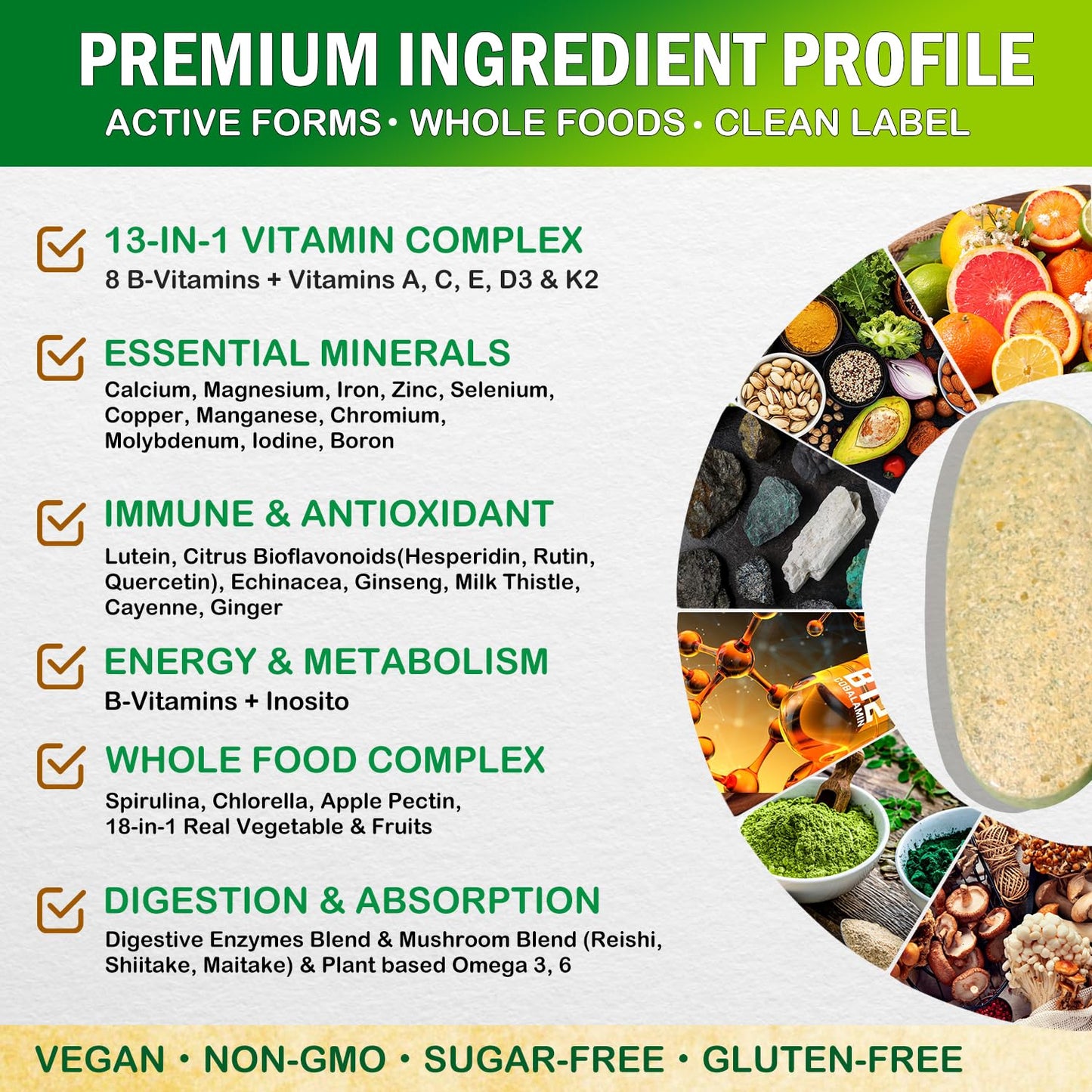 VEGEPOWER Vegan Whole Food Multivitamins with Iron, 90 Tablets