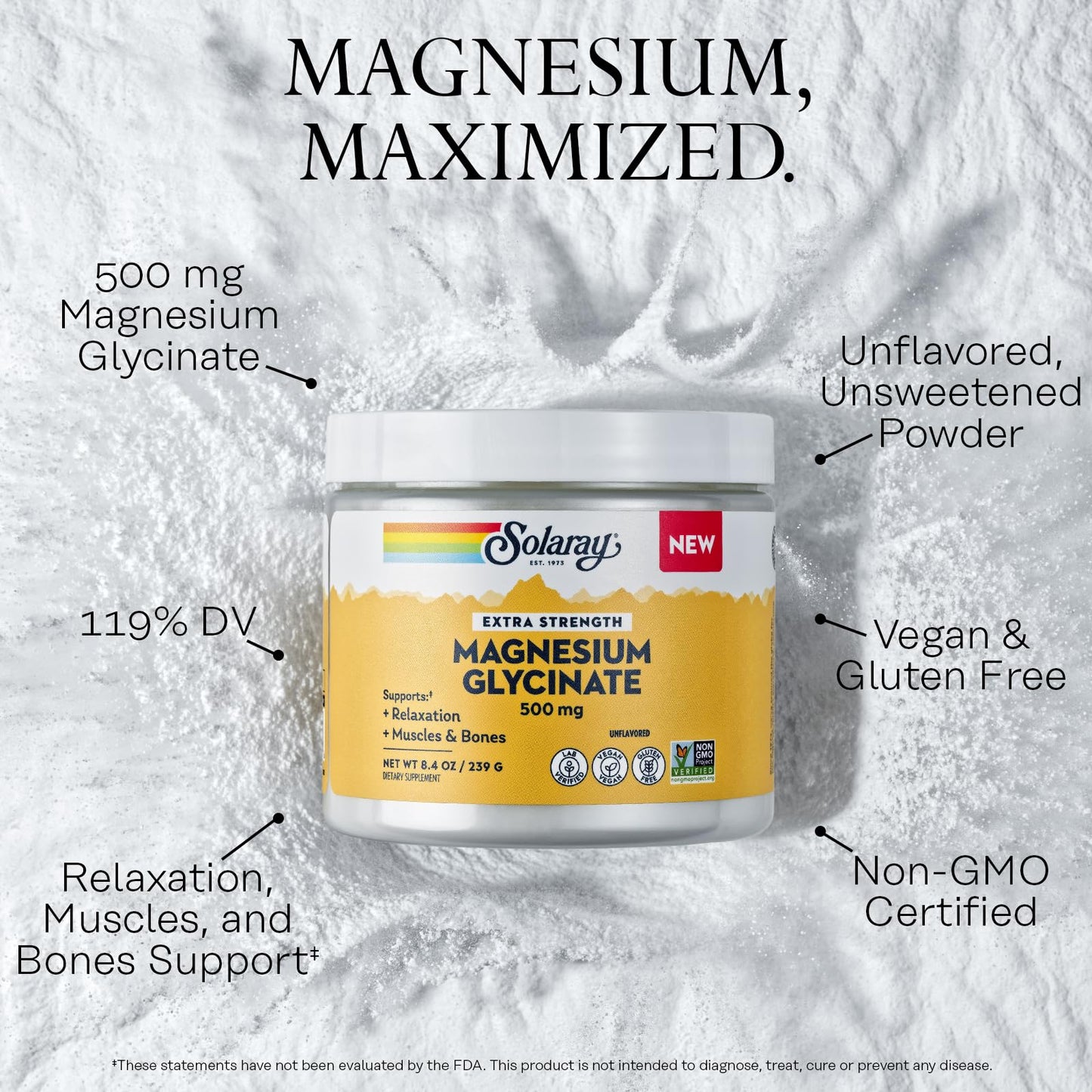 Solaray Magnesium Glycinate 500mg Powder, 8.4 oz