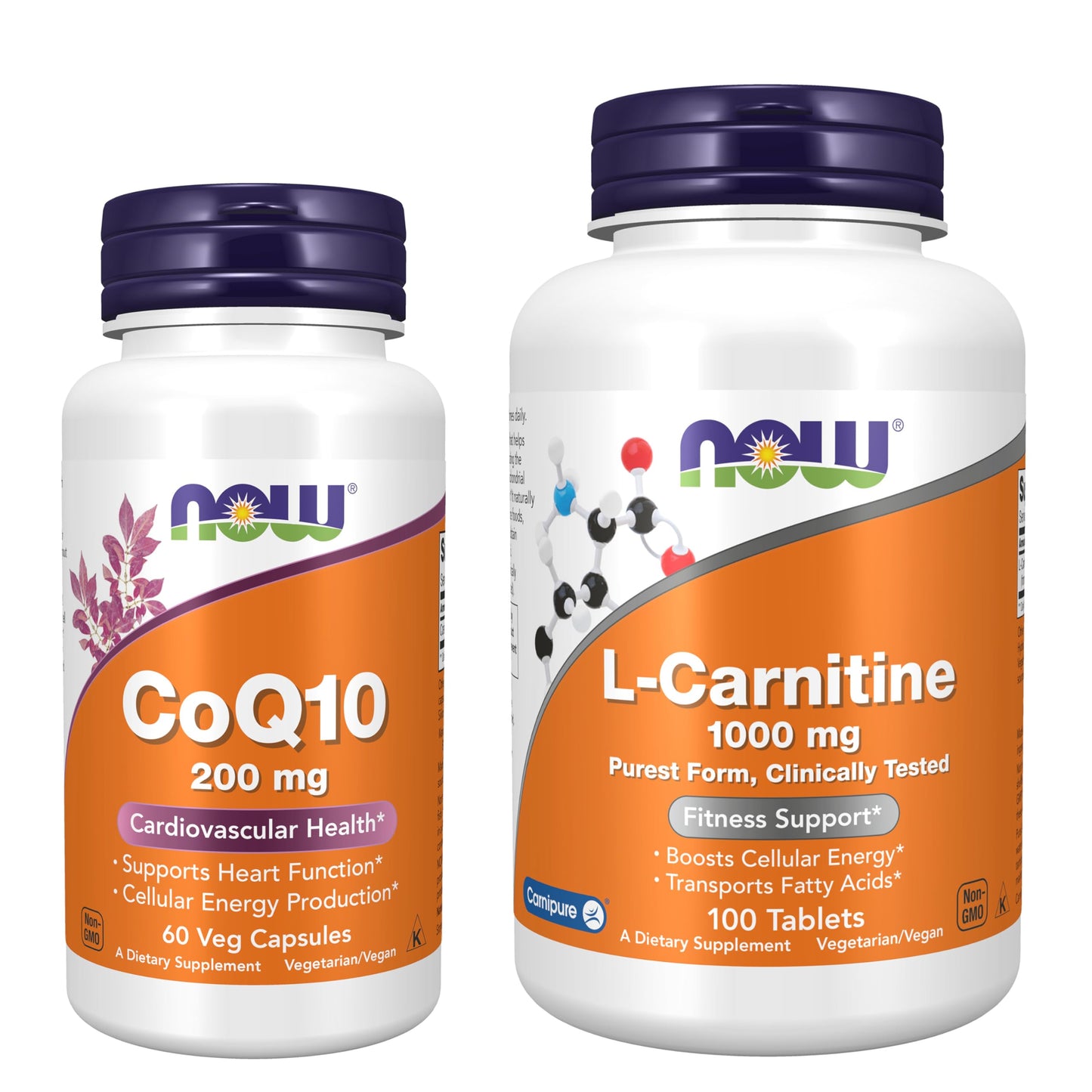 NOW Foods Cellular Energy Bundle Coenzyme Q10 + L-Carnitine Capsules, 160 Count