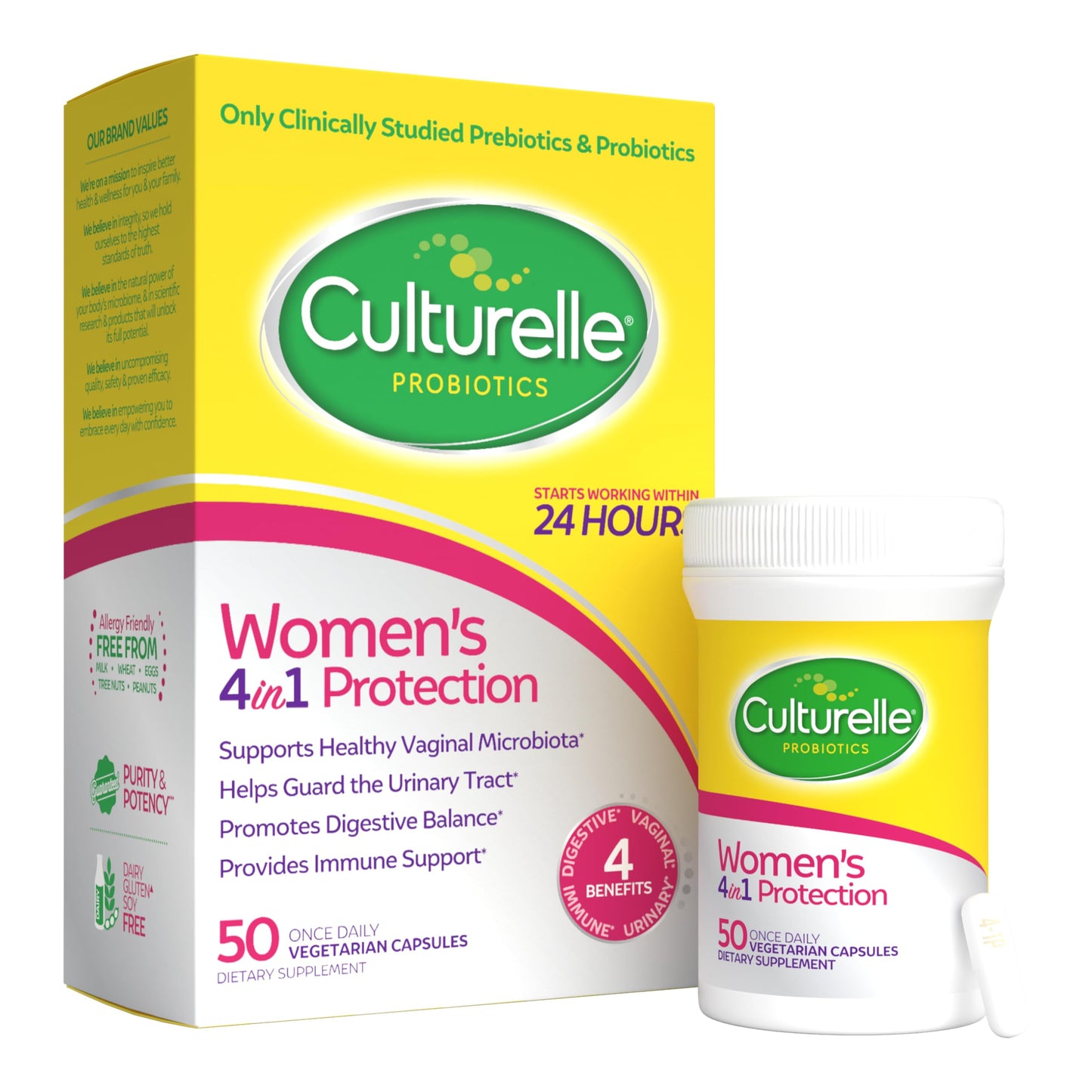 Culturelle Probiotics for Women with Prebiotics - 4-in-1 for Vaginal, Digestive, Urinary & Immune Health - pH Balance, Bloating & Gas Relief - Daily Vegetarian Capsules, Non-GMO, 50 Capsules