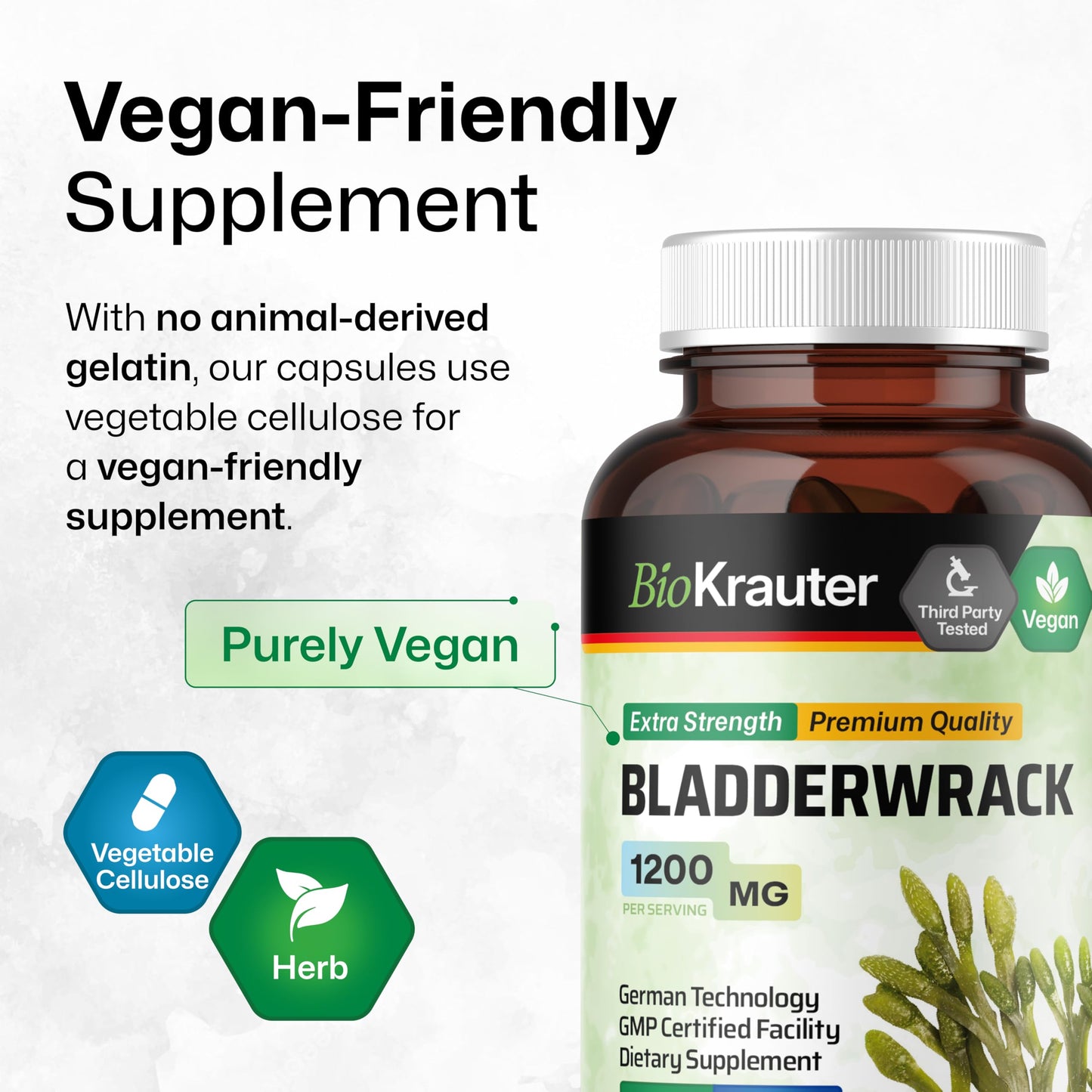 BIO KRAUTER Bladderwrack for Thyroid Support Iodine Supplement 100 Capsules