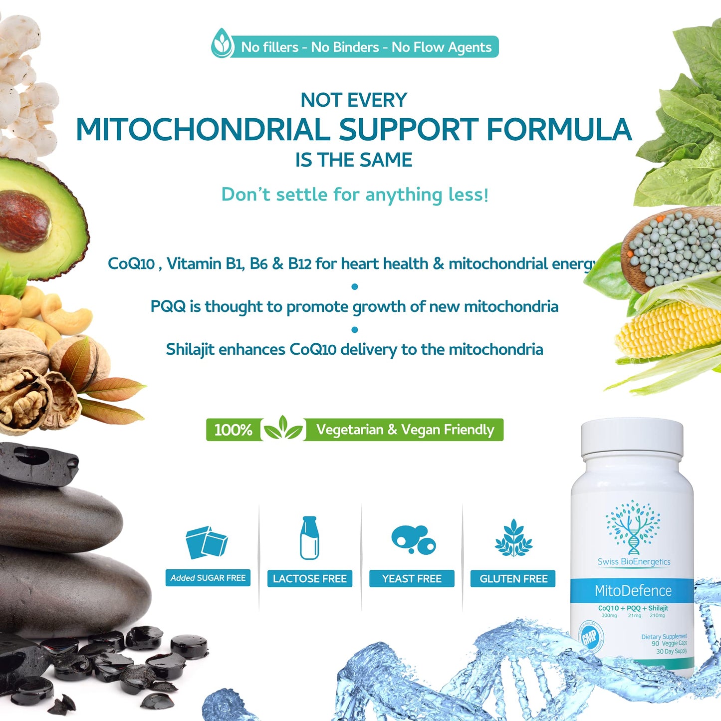 Swiss Bioenergetics MitoDefence CoQ10 with PQQ and Shilajit Capsule, 90 Count