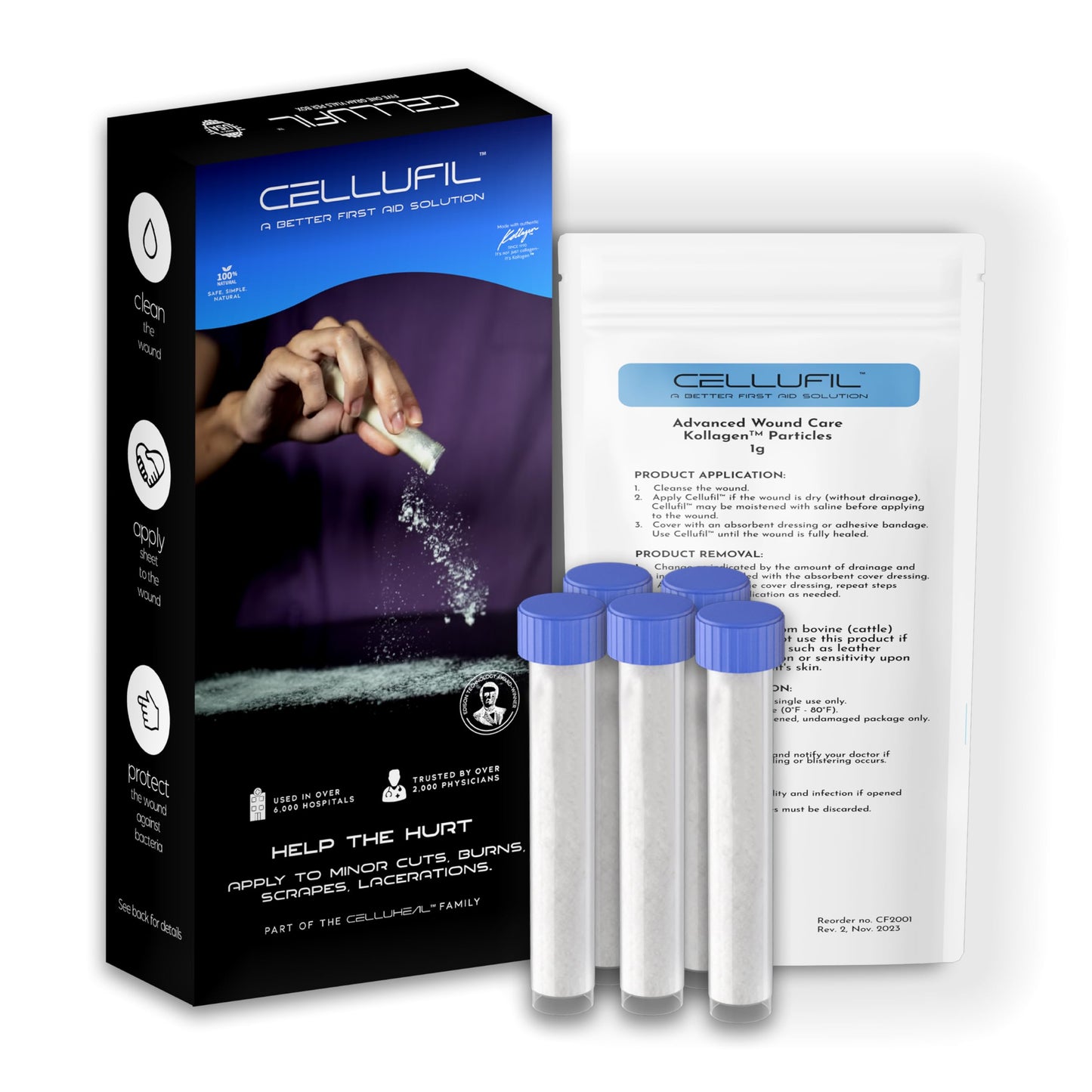 Celluheal Cellufil Collagen Particles for Advanced Wound Care Powder, 5 Vials