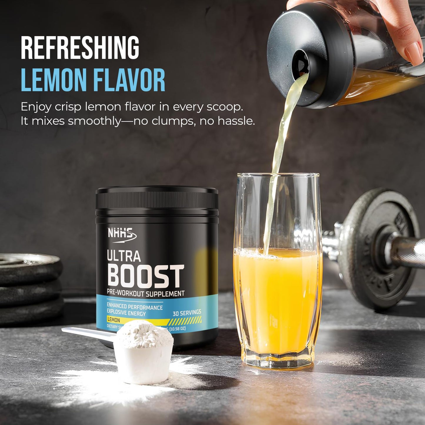 NHHS Ultra Boost Pre-Workout Powder, Lemon Flavor, 10.58 oz