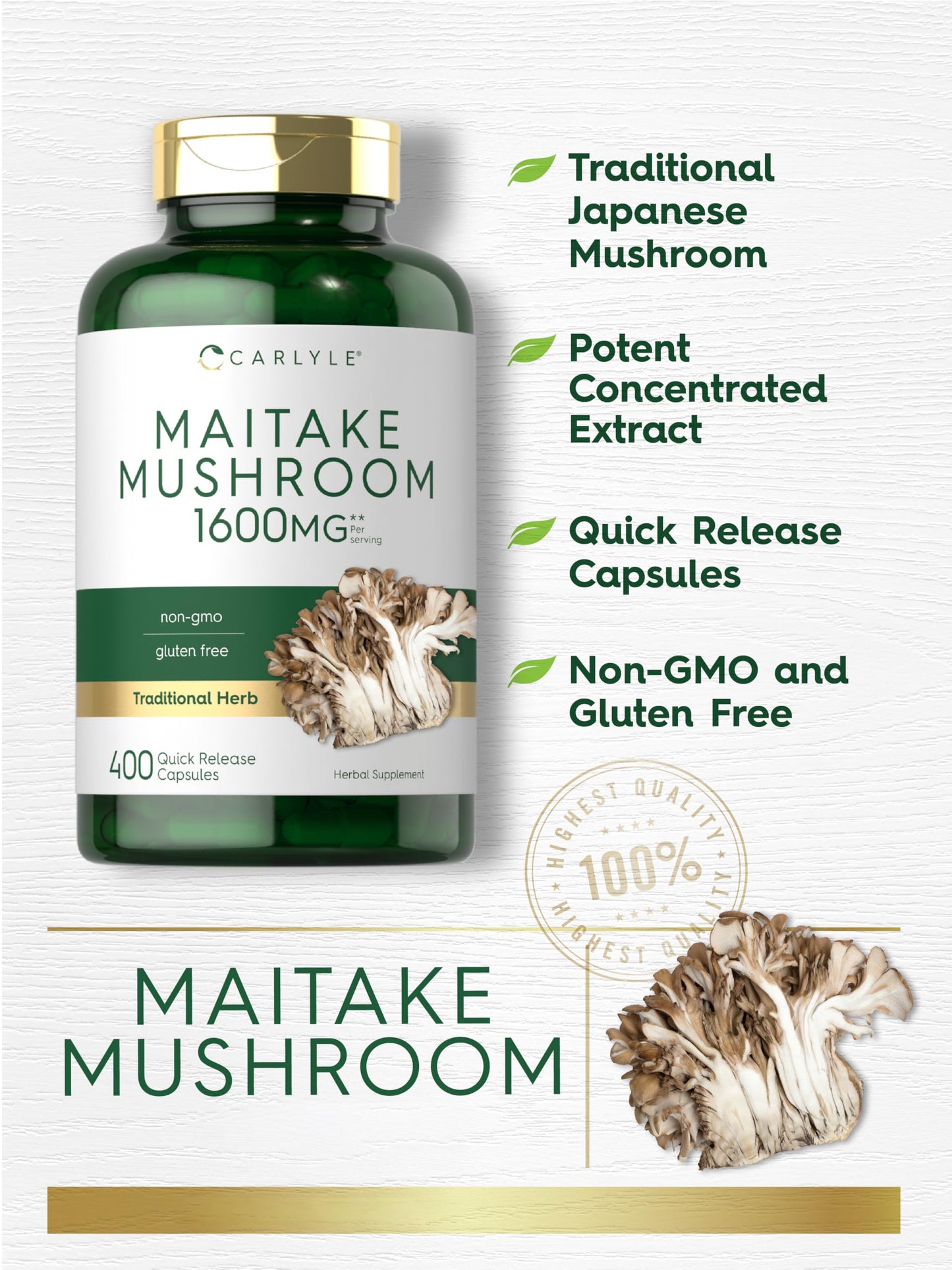 Carlyle Maitake Mushroom Supplement Capsules 400