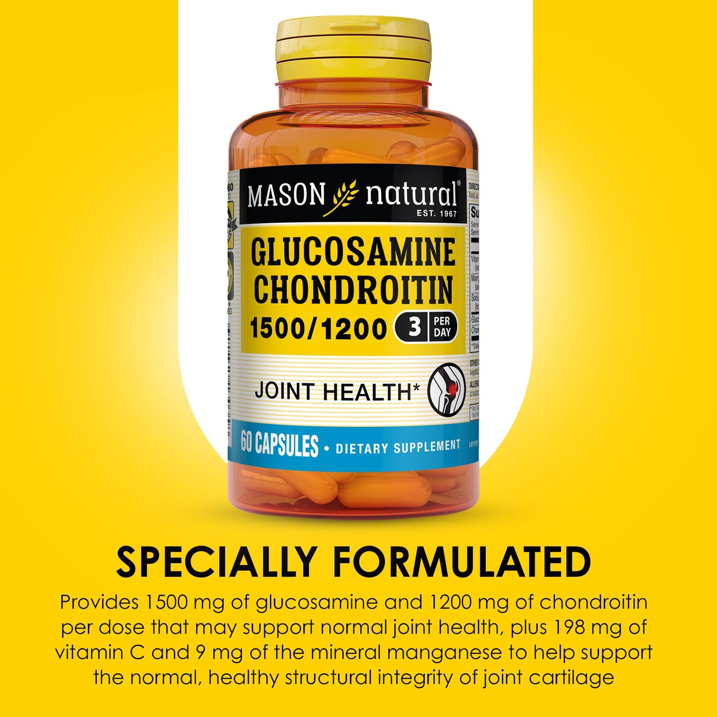 Mason Natural Glucosamine Chondroitin 1500/1200 with Vitamin C, 60 Capsules