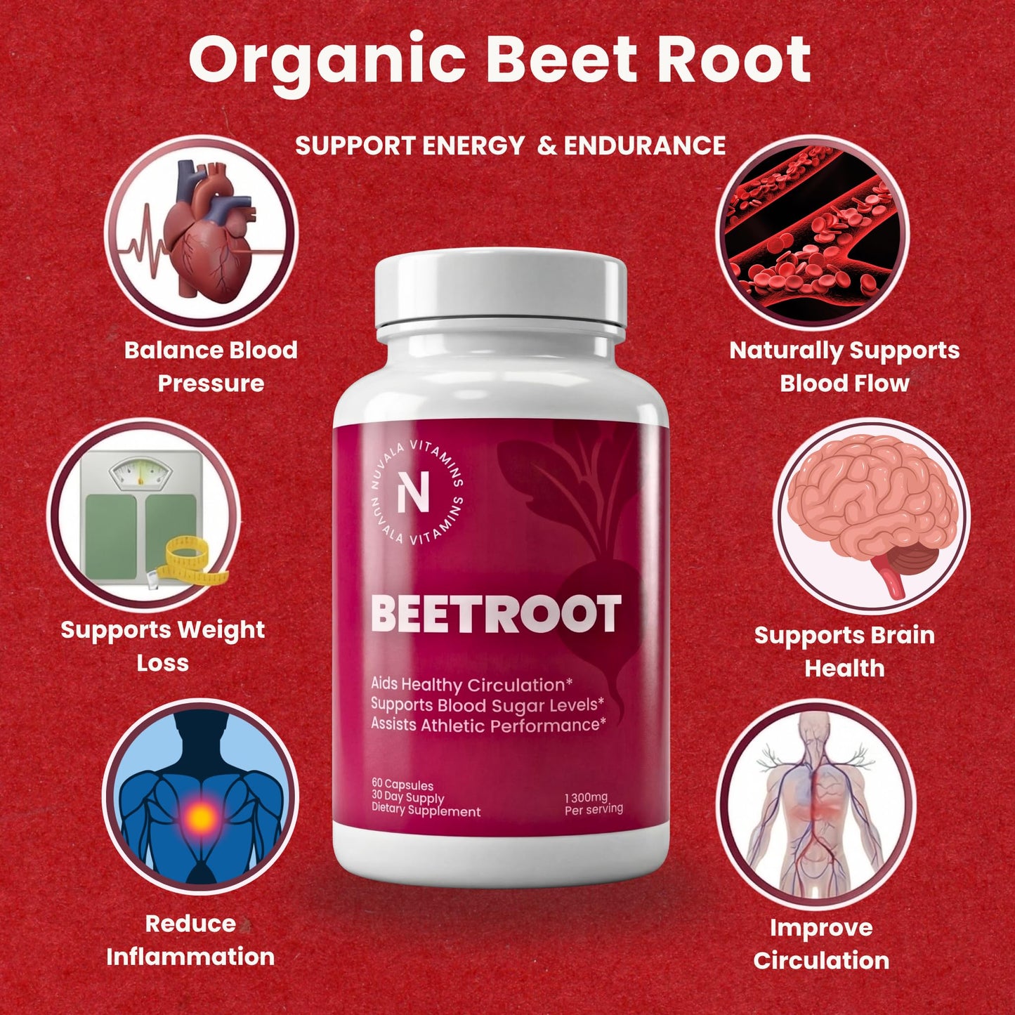 Nuvala Vitamins Beetroot Organic Capsules - 60 Count