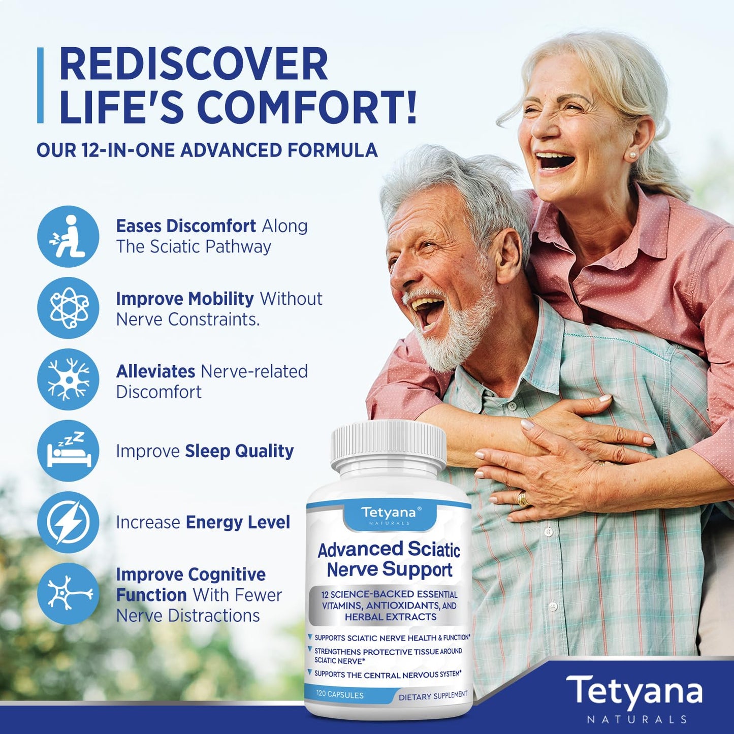 Tetyana naturals Advanced Sciatic Nerve Support Relief Alpha Lipoic Acid Vitamin Benfotiamine 12 in 1 Sciatica Supplements Capsules 120